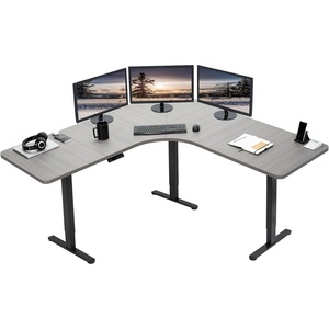 image:imageVIVO Electric Height Adjustable 71 x 71 inch Curved Corner Stand Up Desk Black Table Top Black Frame Memory Controller LShaped Workstation E3C Series DESKKITE3CB2Dark Gray Top  Black Frame