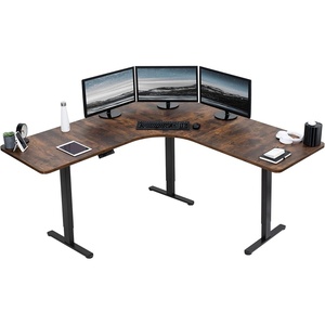 image:imageVIVO Electric Height Adjustable 71 x 71 inch Curved Corner Stand Up Desk Black Table Top Black Frame Memory Controller LShaped Workstation E3C Series DESKKITE3CB2Vintage Brown Top  Black Frame