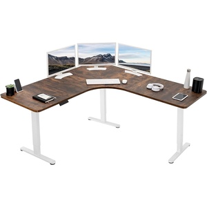 image:imageVIVO Electric Height Adjustable 71 x 71 inch Curved Corner Stand Up Desk Black Table Top Black Frame Memory Controller LShaped Workstation E3C Series DESKKITE3CB2Vintage Brown Top  White Frame