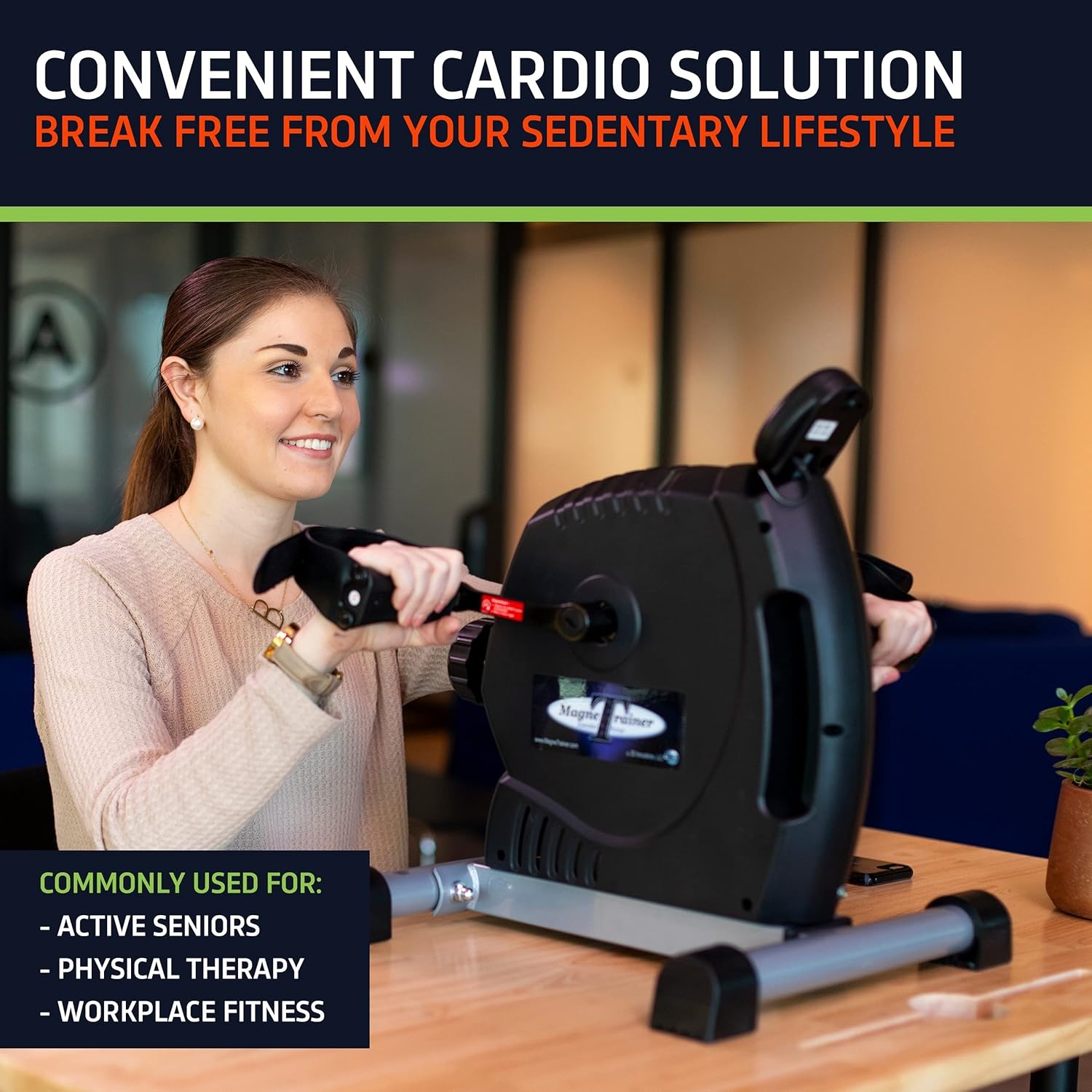 image:imageDeskCycle MagneTrainerER Mini Exercise Bike with UltraSmooth Magnetic Resistance Arm and Leg Exerciser for Joint Mobility Circulation and Recovery Black DSKSPOMGTRAINER