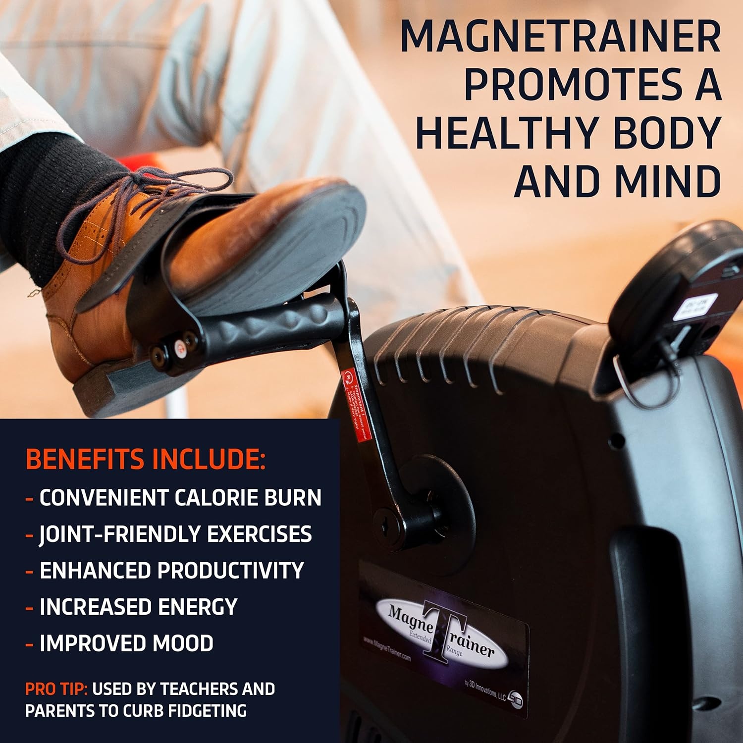 image:imageDeskCycle MagneTrainerER Mini Exercise Bike with UltraSmooth Magnetic Resistance Arm and Leg Exerciser for Joint Mobility Circulation and Recovery Black DSKSPOMGTRAINER