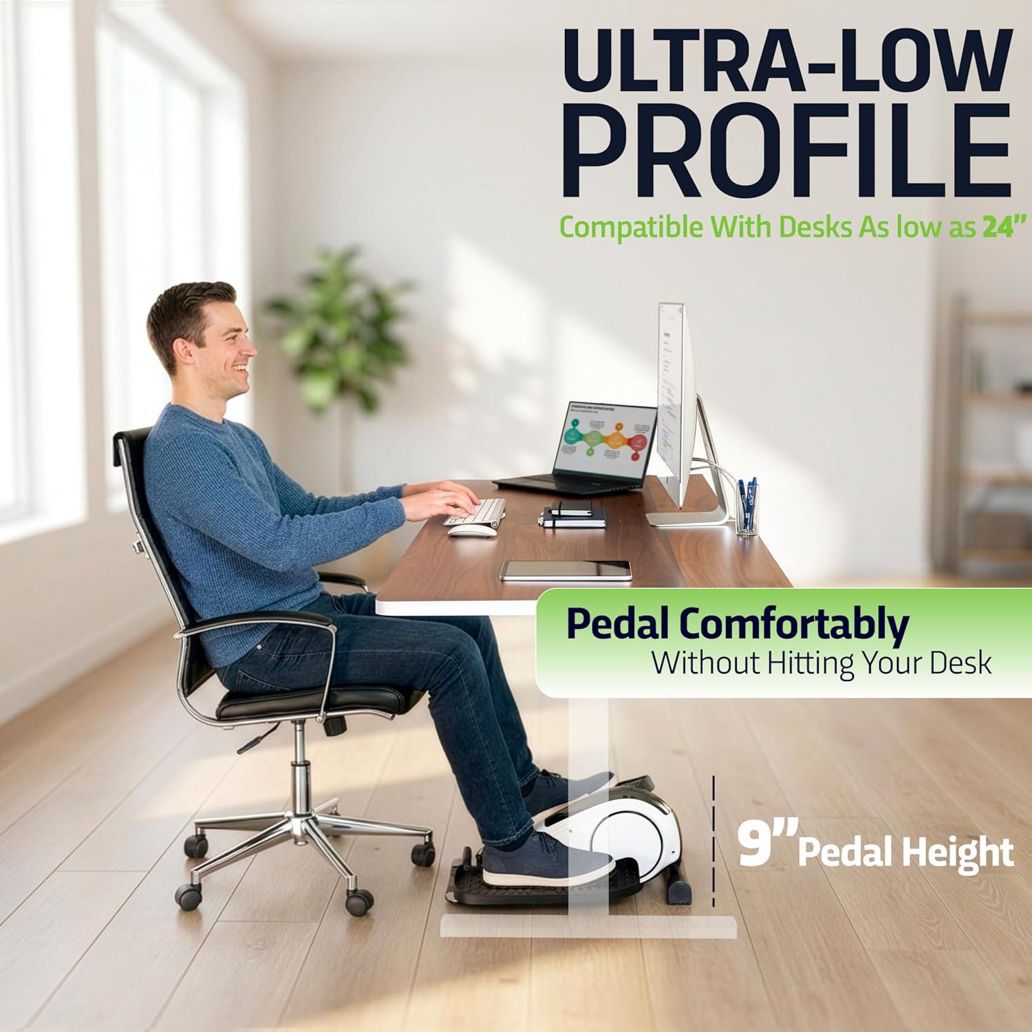 image:imageDeskCycle Under Desk Elliptical Machine up to 40 lbs Magnetic Resistance Foot Pedaler UltraSmooth amp Silent Seated Leg Exerciser Heavy Duty NonSliding Steel FrameWhite