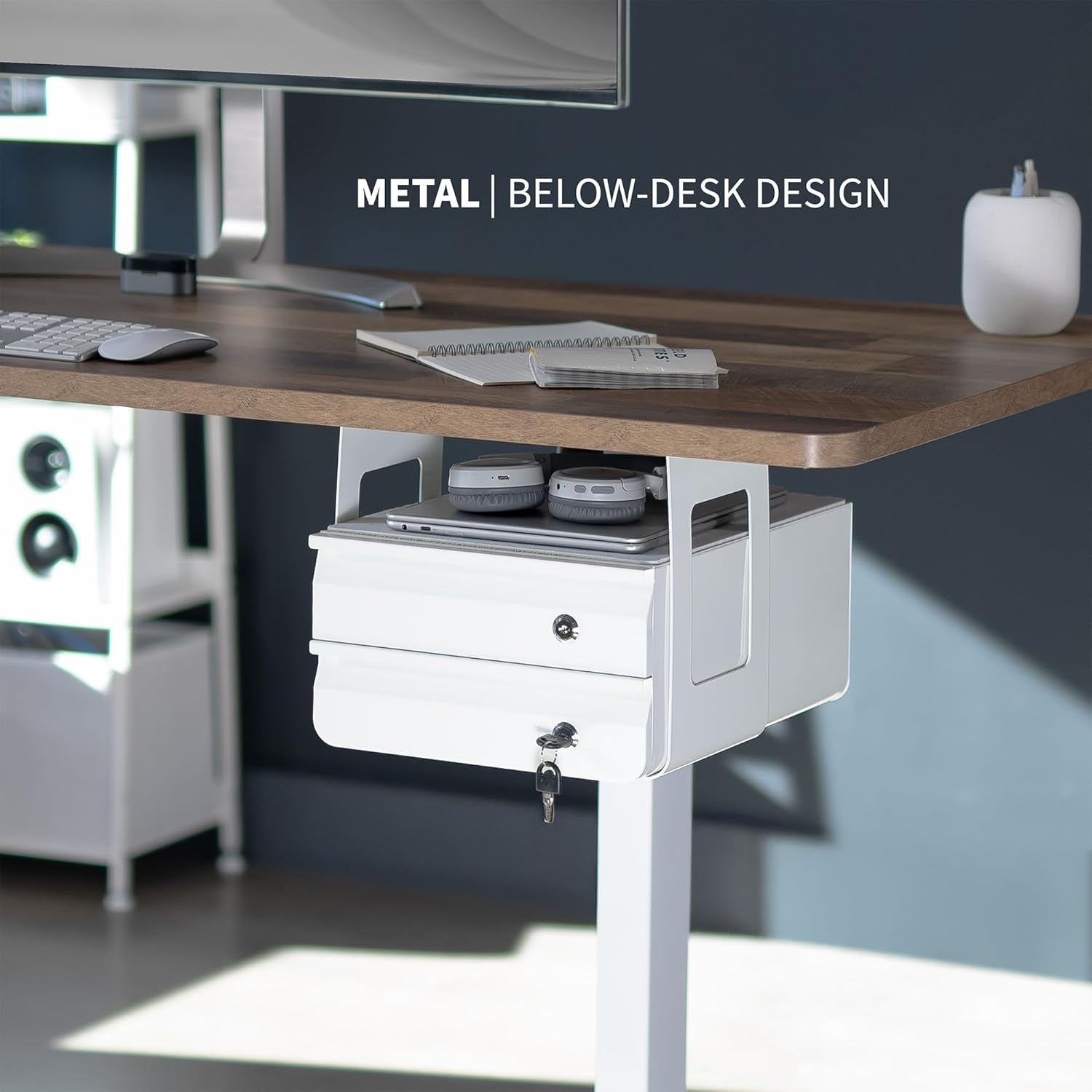 image:imageVIVO 13 Inch Under Desk Lockable Slide Out Drawer Secure Home Office Storage Organizer Steel Black DESKAC03LBWhite