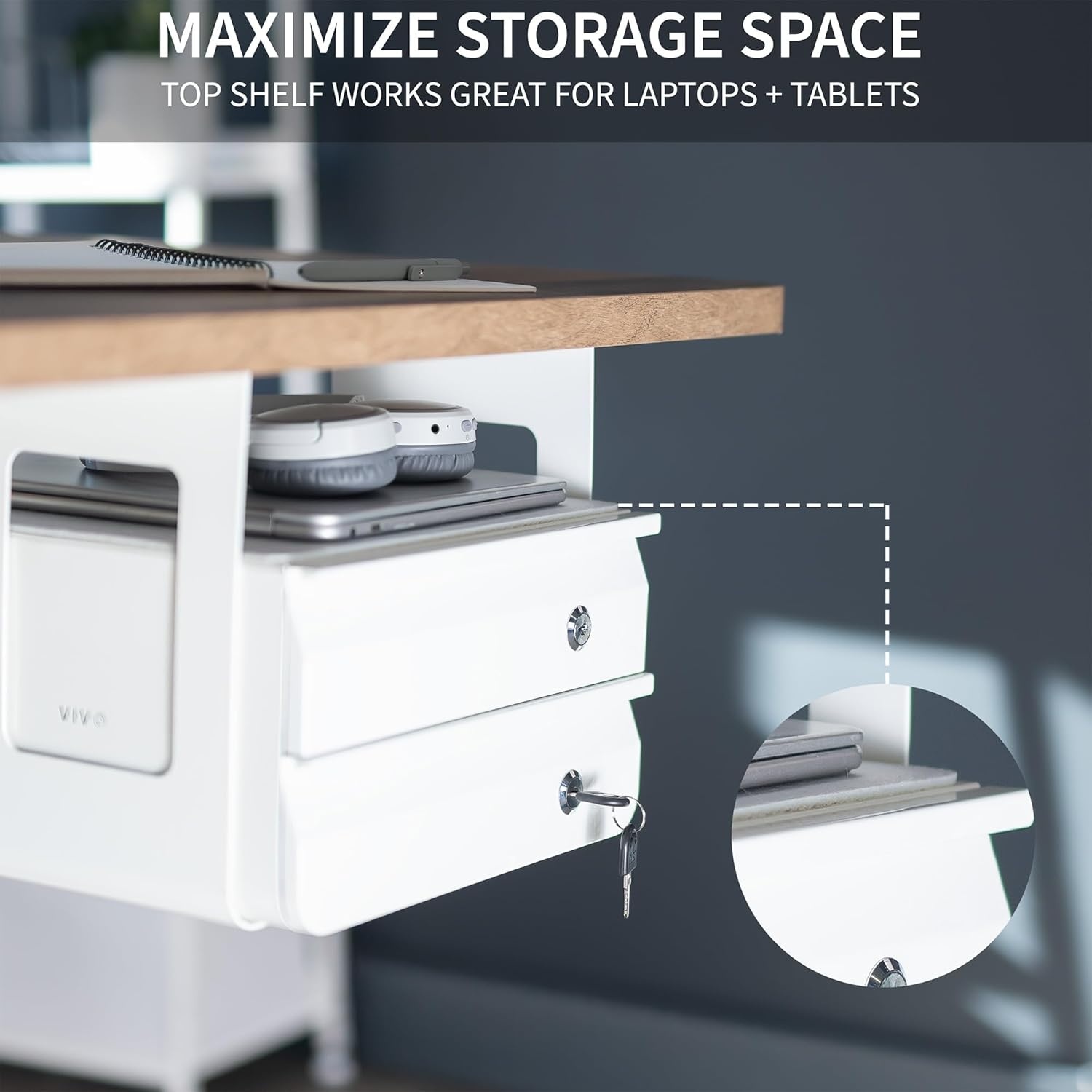 image:imageVIVO 13 Inch Under Desk Lockable Slide Out Drawer Secure Home Office Storage Organizer Steel Black DESKAC03LBWhite
