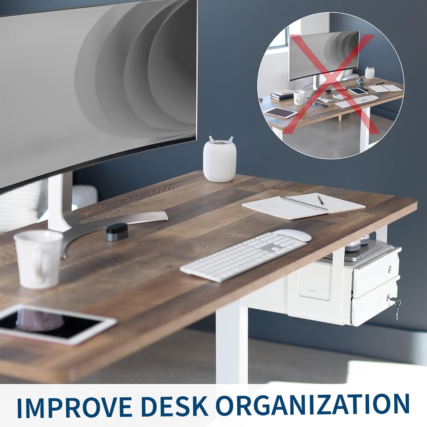 image:imageVIVO 13 Inch Under Desk Lockable Slide Out Drawer Secure Home Office Storage Organizer Steel Black DESKAC03LBWhite