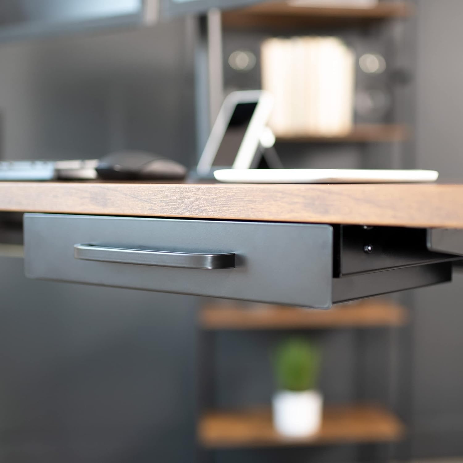 image:imageVIVO 13 inch Under Desk Mounted Sliding Pullout Drawer for Office Desk Pull Handle Storage Organizer for Sit Stand Workstation Black DESKDR1HBBlack
