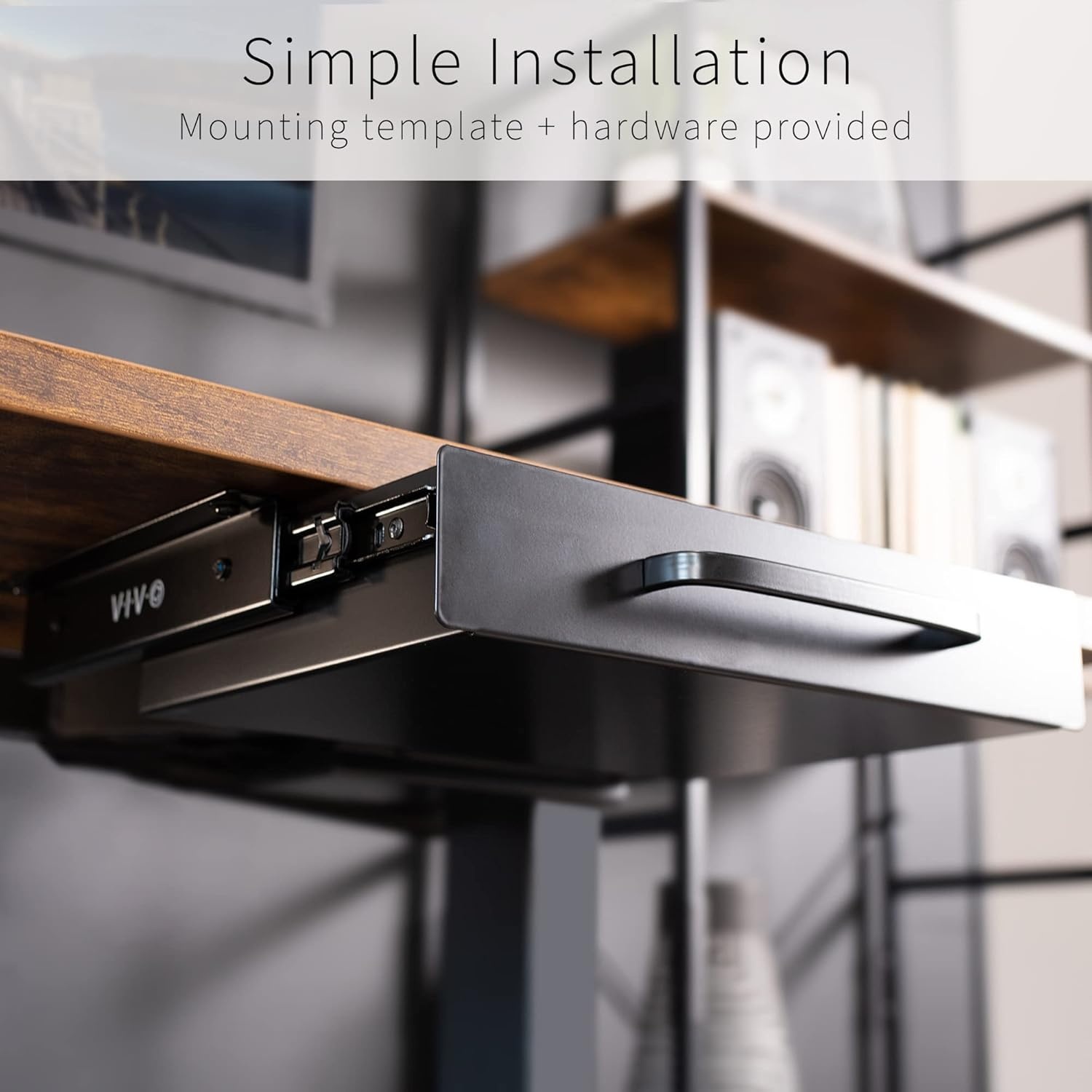 image:imageVIVO 13 inch Under Desk Mounted Sliding Pullout Drawer for Office Desk Pull Handle Storage Organizer for Sit Stand Workstation Black DESKDR1HBBlack