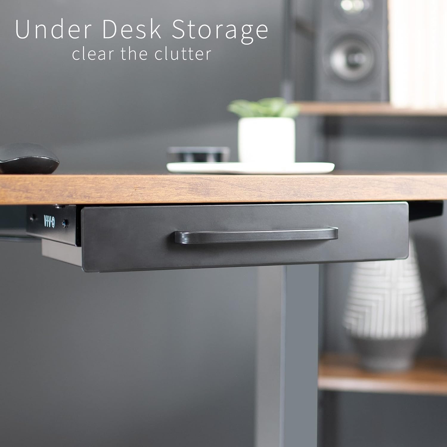image:imageVIVO 13 inch Under Desk Mounted Sliding Pullout Drawer for Office Desk Pull Handle Storage Organizer for Sit Stand Workstation Black DESKDR1HBBlack