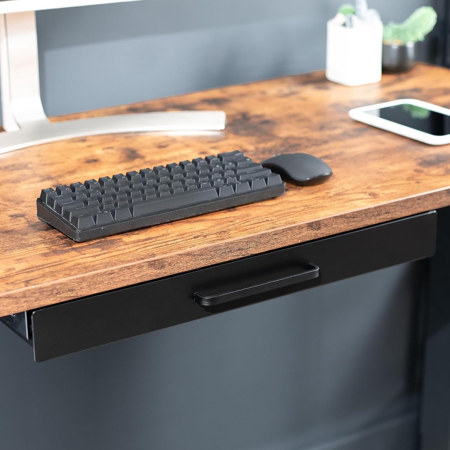 image:imageVIVO 13 inch Under Desk Mounted Sliding Pullout Drawer for Office Desk Pull Handle Storage Organizer for Sit Stand Workstation Black DESKDR1HBBlack
