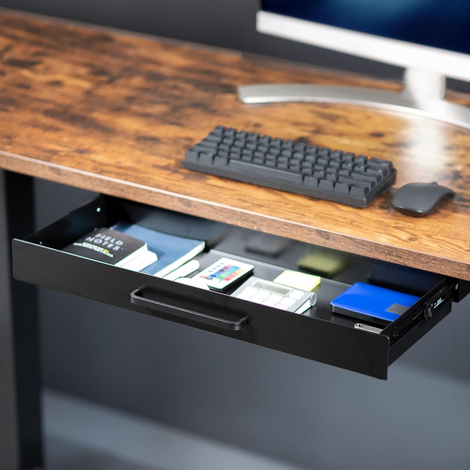 image:imageVIVO 13 inch Under Desk Mounted Sliding Pullout Drawer for Office Desk Pull Handle Storage Organizer for Sit Stand Workstation Black DESKDR1HBBlack