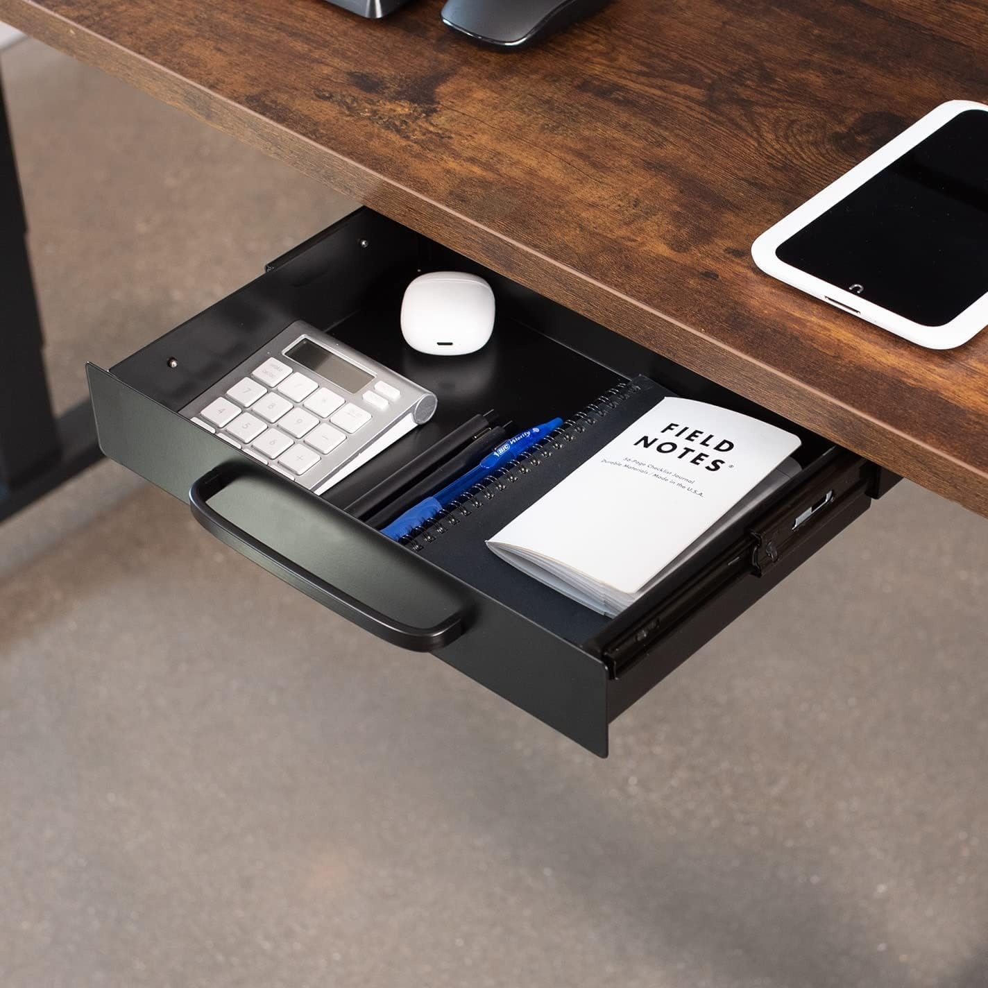 image:imageVIVO 13 inch Under Desk Mounted Sliding Pullout Drawer for Office Desk Pull Handle Storage Organizer for Sit Stand Workstation Black DESKDR1HBBlack