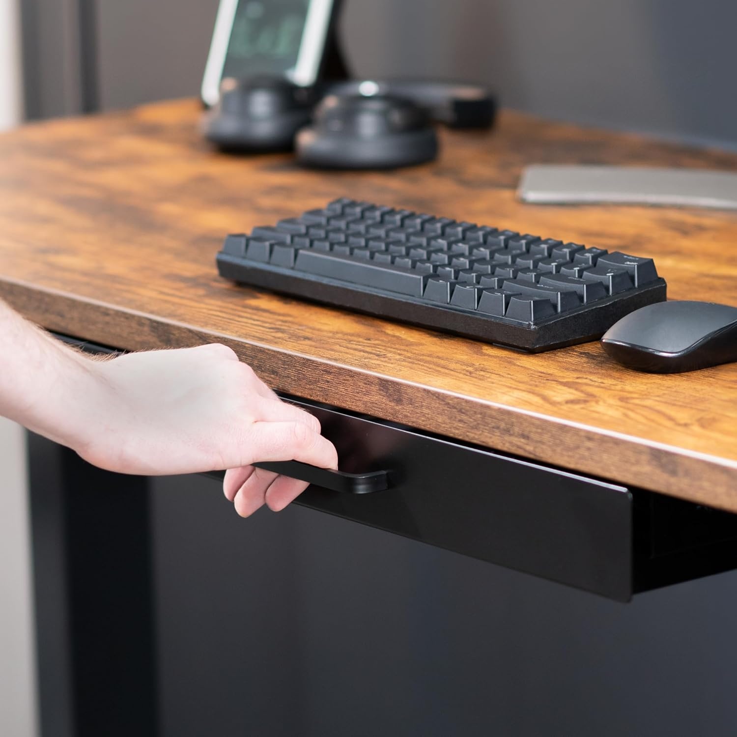 image:imageVIVO 13 inch Under Desk Mounted Sliding Pullout Drawer for Office Desk Pull Handle Storage Organizer for Sit Stand Workstation Black DESKDR1HBBlack