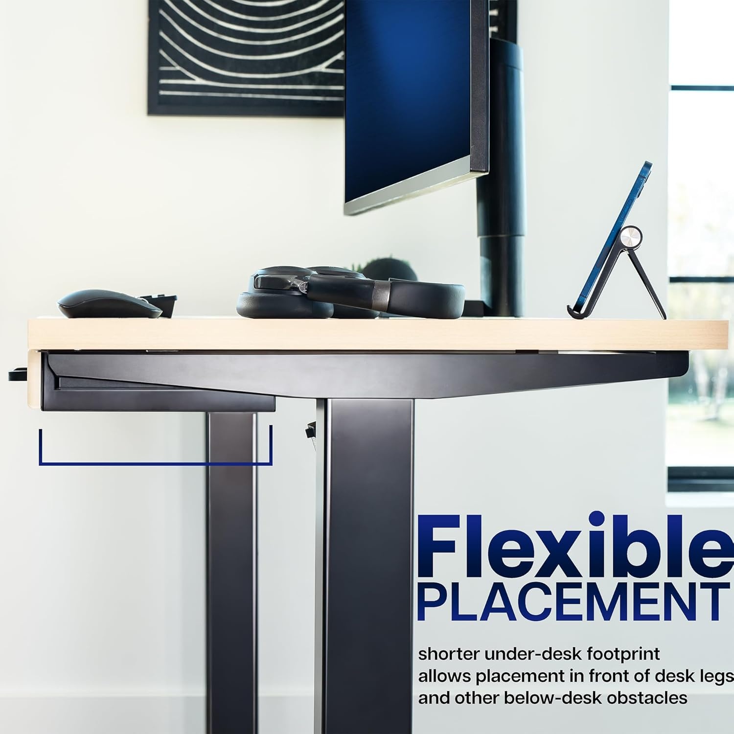 image:imageVIVO 13 inch Under Desk Mounted Sliding Pullout Drawer for Office Desk Pull Handle Storage Organizer for Sit Stand Workstation Black DESKDR1HBLight Wood