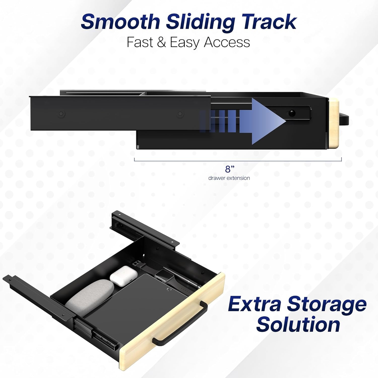 image:imageVIVO 13 inch Under Desk Mounted Sliding Pullout Drawer for Office Desk Pull Handle Storage Organizer for Sit Stand Workstation Black DESKDR1HBLight Wood