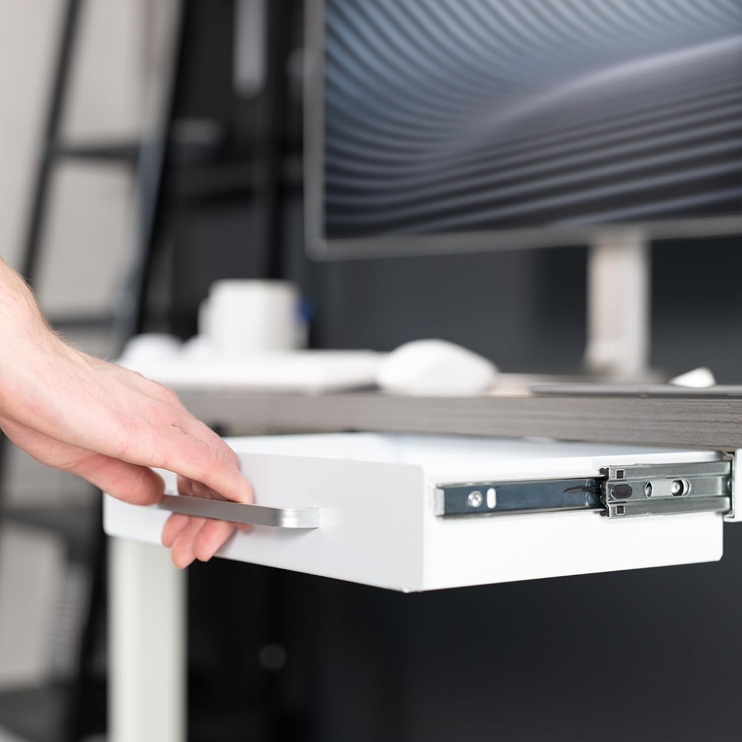 image:imageVIVO 13 inch Under Desk Mounted Sliding Pullout Drawer for Office Desk Pull Handle Storage Organizer for Sit Stand Workstation Black DESKDR1HBWhite