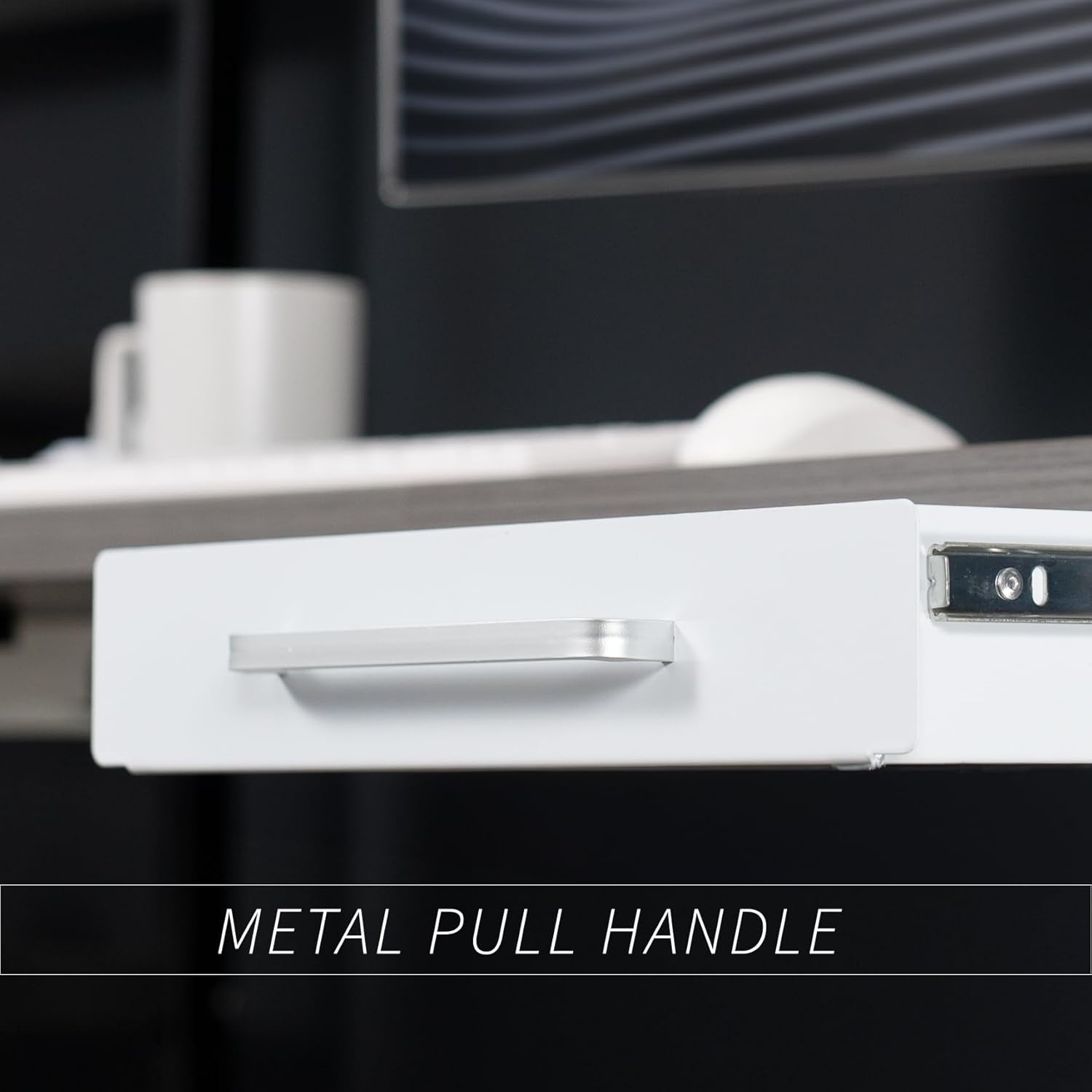 image:imageVIVO 13 inch Under Desk Mounted Sliding Pullout Drawer for Office Desk Pull Handle Storage Organizer for Sit Stand Workstation Black DESKDR1HBWhite
