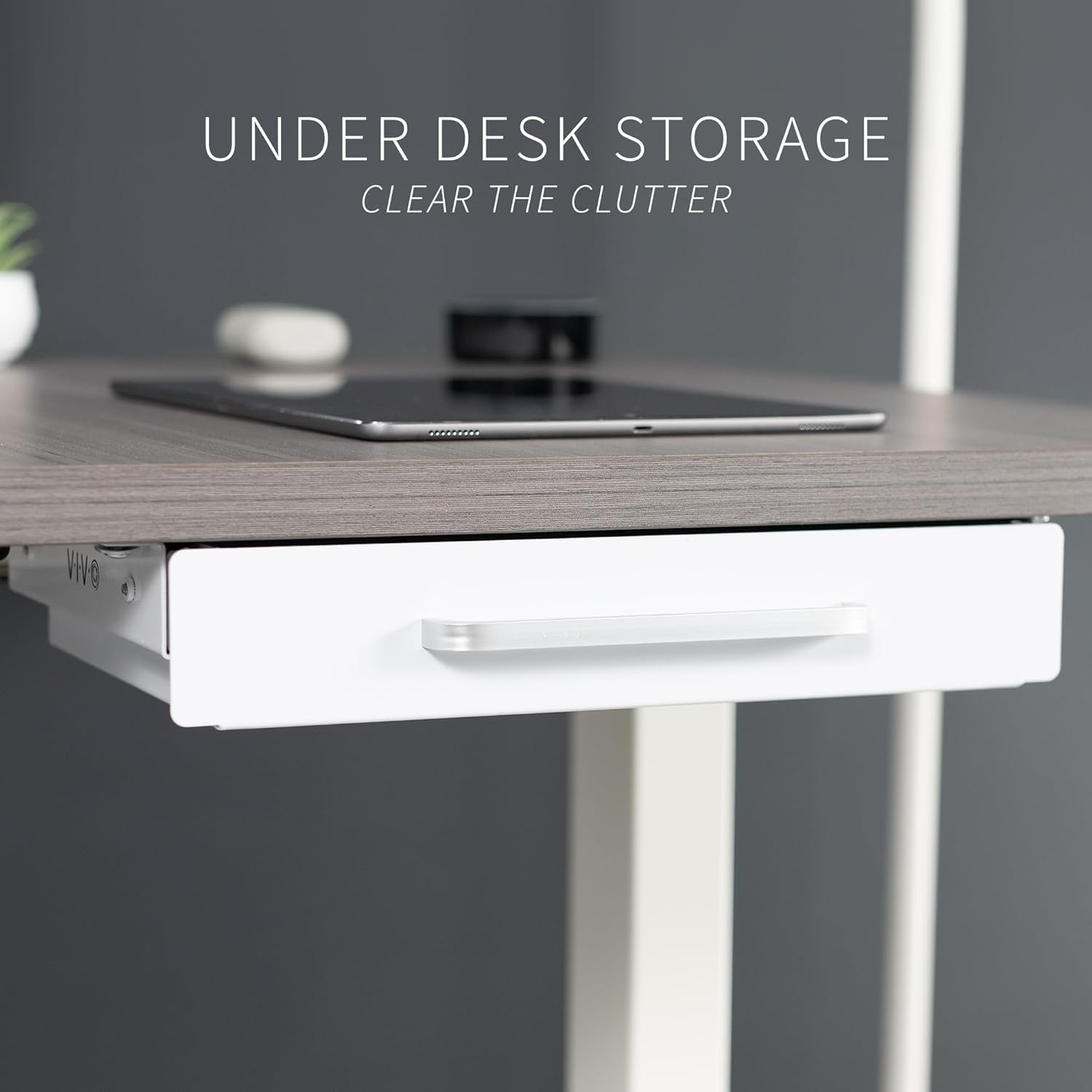 image:imageVIVO 13 inch Under Desk Mounted Sliding Pullout Drawer for Office Desk Pull Handle Storage Organizer for Sit Stand Workstation Black DESKDR1HBWhite