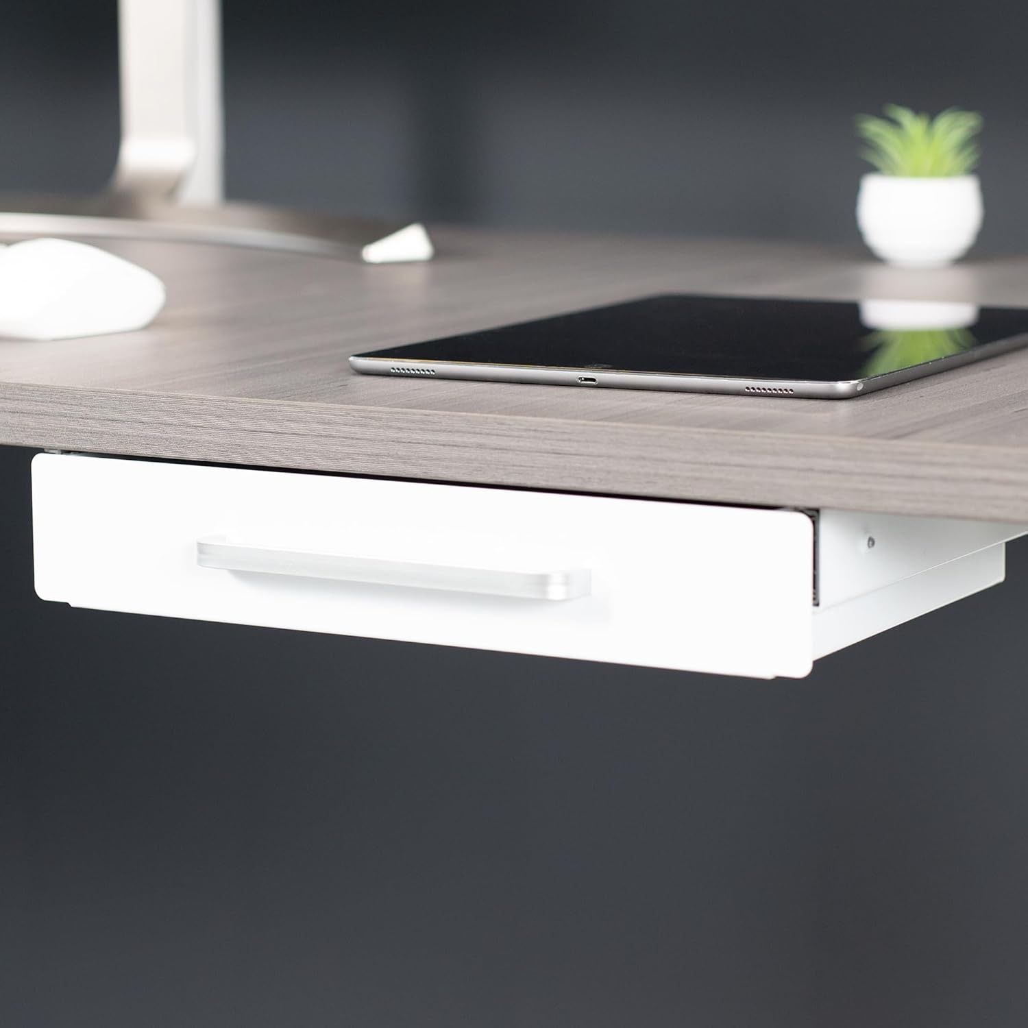 image:imageVIVO 13 inch Under Desk Mounted Sliding Pullout Drawer for Office Desk Pull Handle Storage Organizer for Sit Stand Workstation Black DESKDR1HBWhite