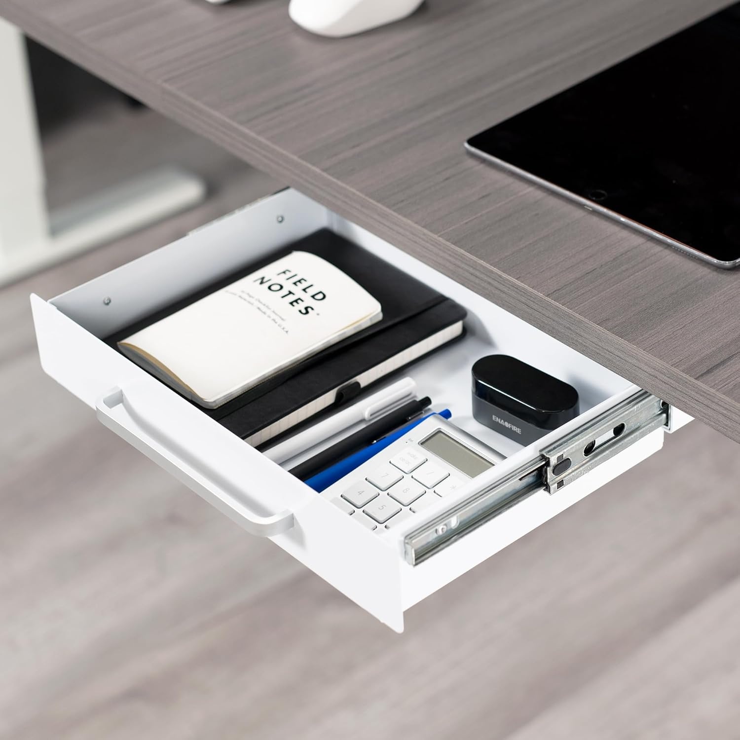 image:imageVIVO 13 inch Under Desk Mounted Sliding Pullout Drawer for Office Desk Pull Handle Storage Organizer for Sit Stand Workstation Black DESKDR1HBWhite