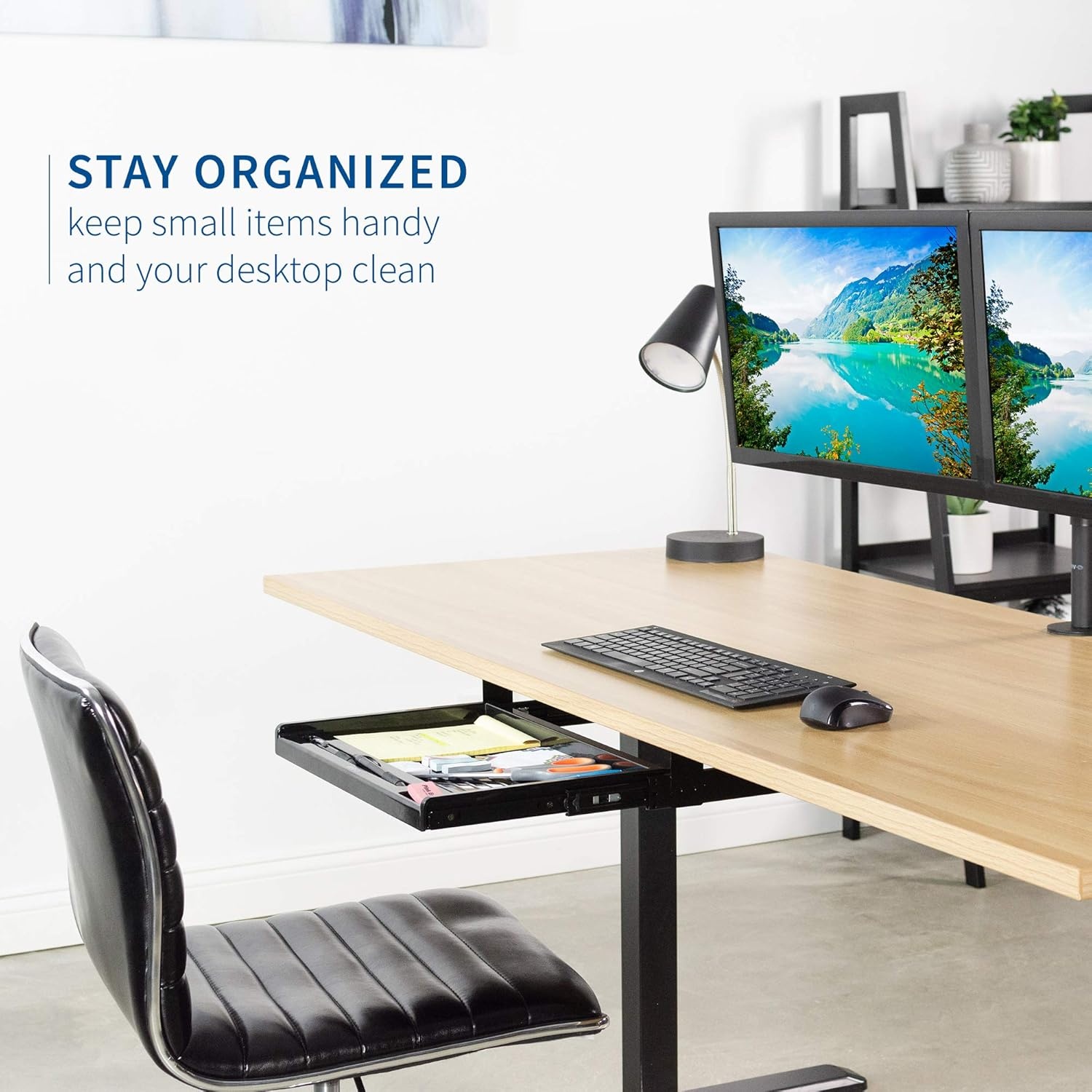 image:imageVIVO 17 inch Under Desk Slim Slide Out Pencil Drawer Home Office Storage Organizer Tray Black DESKAC04D