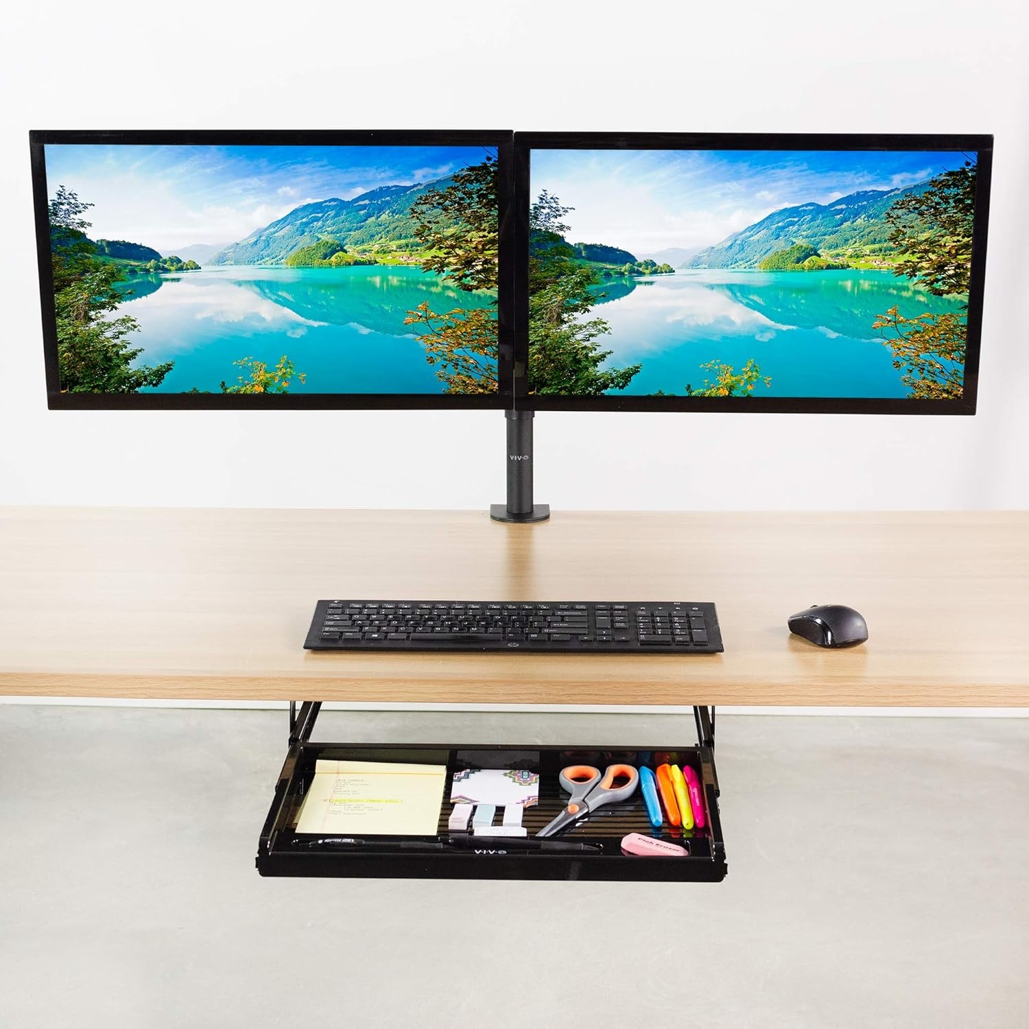 image:imageVIVO 17 inch Under Desk Slim Slide Out Pencil Drawer Home Office Storage Organizer Tray Black DESKAC04D