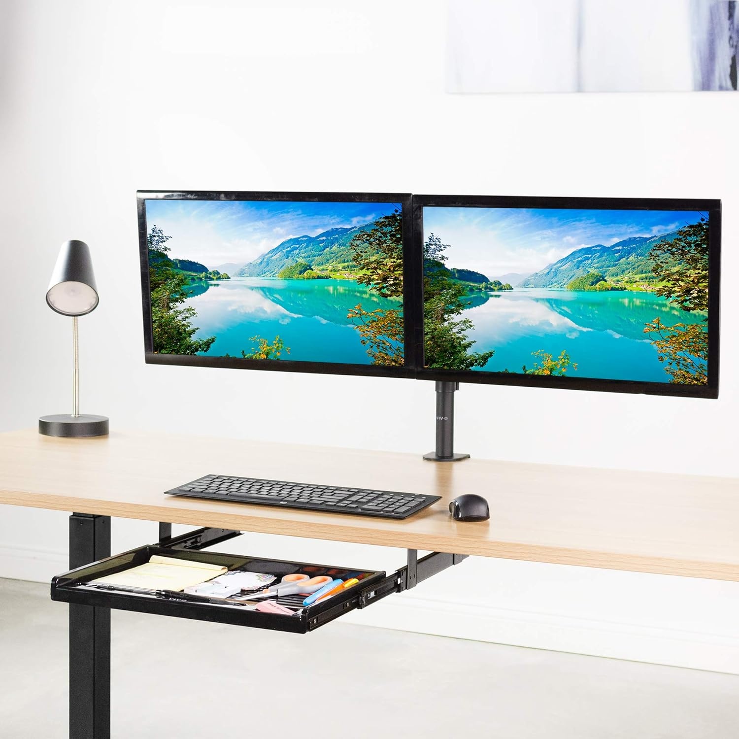 image:imageVIVO 17 inch Under Desk Slim Slide Out Pencil Drawer Home Office Storage Organizer Tray Black DESKAC04D