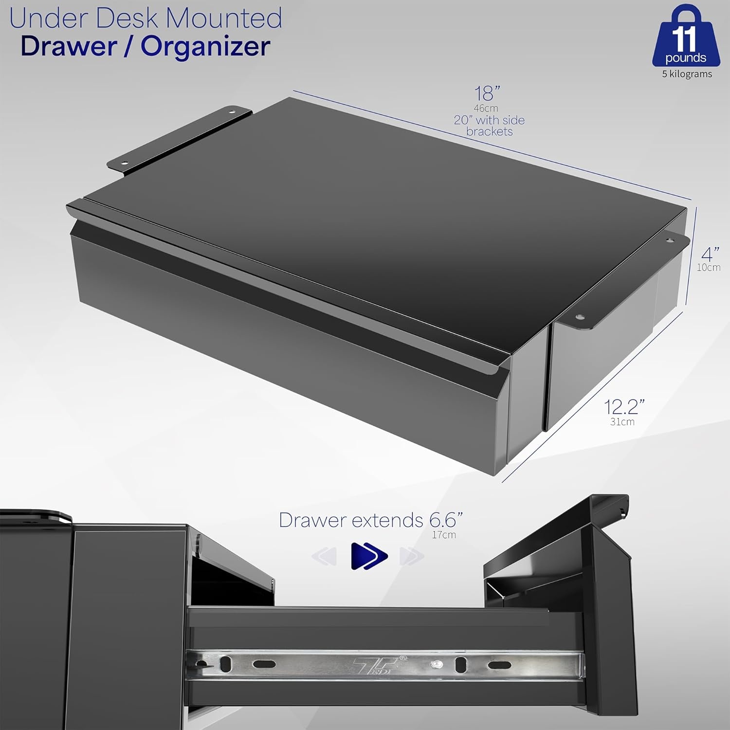image:imageVIVO 18 inch Under Desk Slide Out Drawer Secure Home Office Storage Organizer Black DESKAC03B