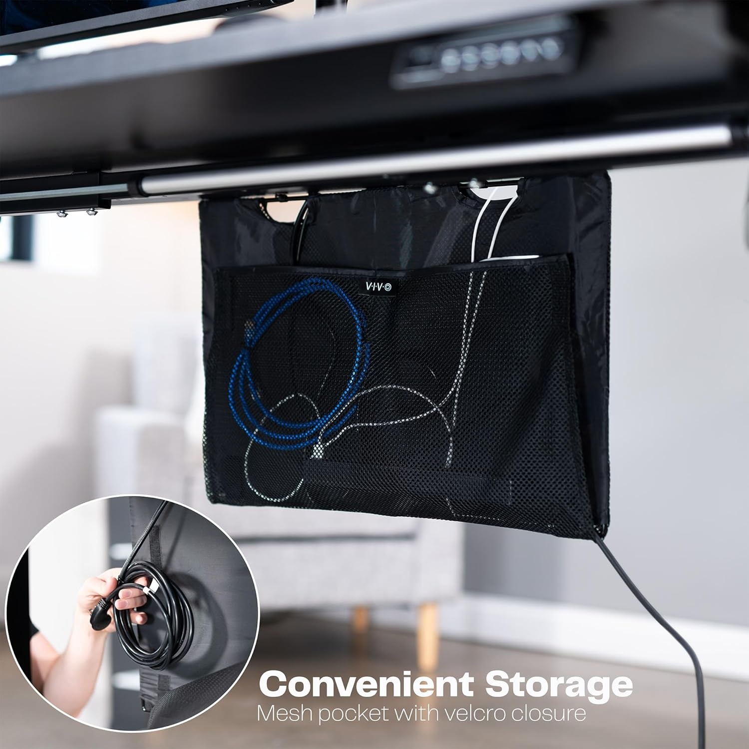 image:imageVIVO 60 inch Under Desk Privacy and Cable Management Organizer Sleeve Wire Hider Kit Panel System Black DESKSKIRT6024 Panel