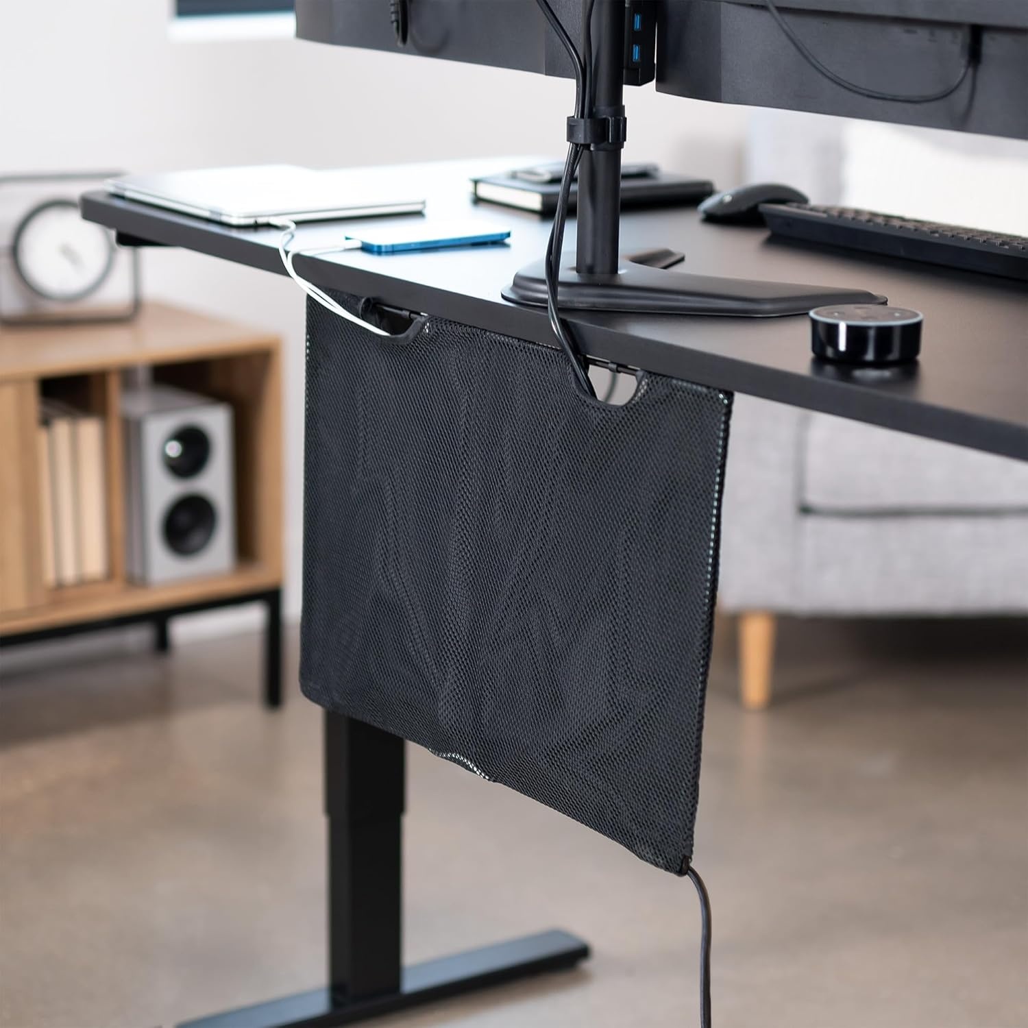 image:imageVIVO 60 inch Under Desk Privacy and Cable Management Organizer Sleeve Wire Hider Kit Panel System Black DESKSKIRT6024 Panel