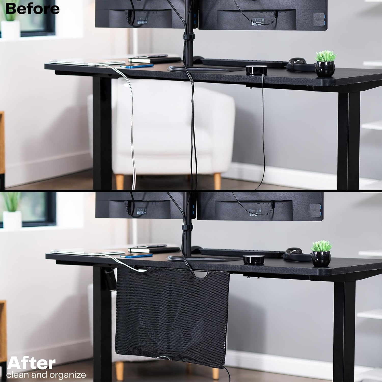 image:imageVIVO 60 inch Under Desk Privacy and Cable Management Organizer Sleeve Wire Hider Kit Panel System Black DESKSKIRT6024 Panel