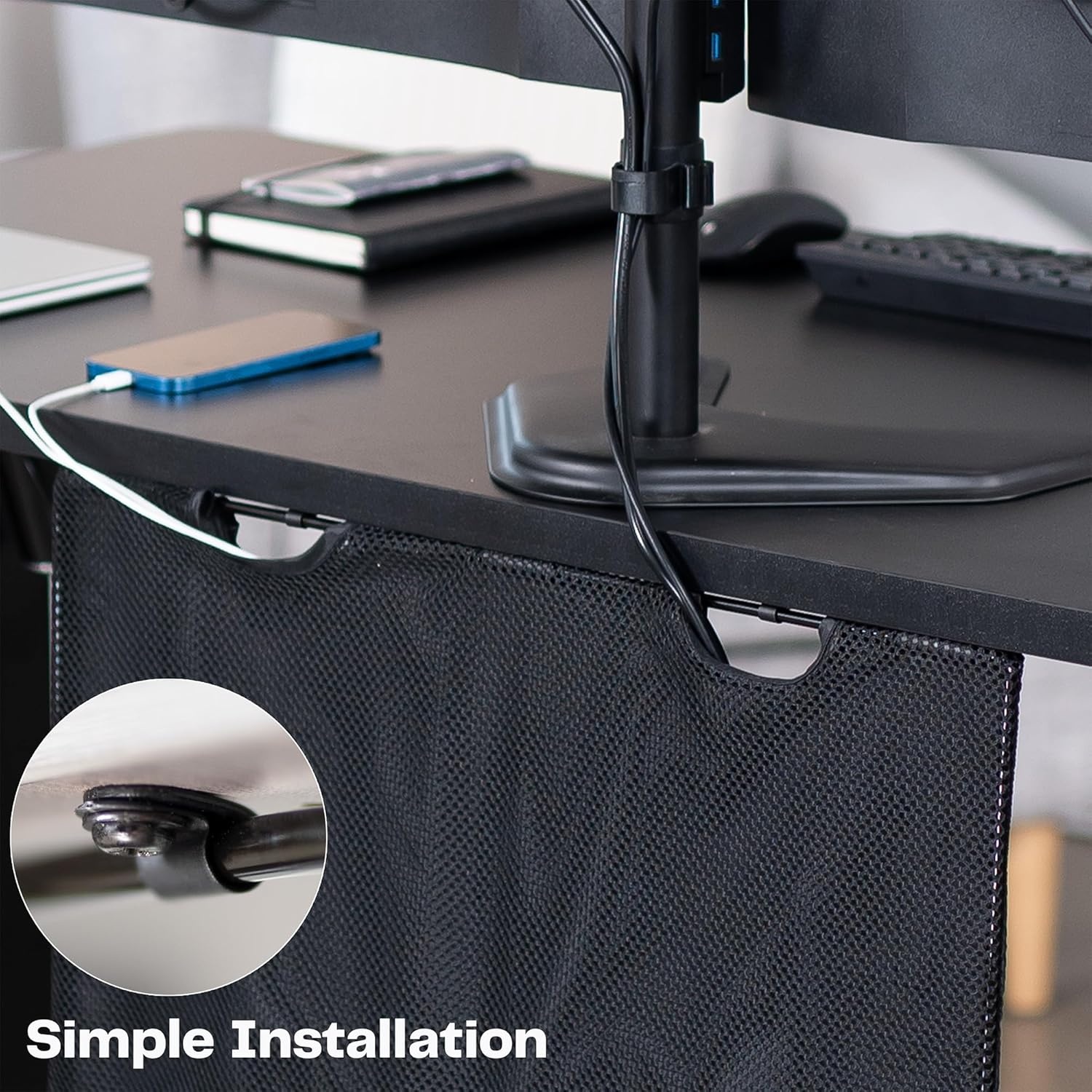 image:imageVIVO 60 inch Under Desk Privacy and Cable Management Organizer Sleeve Wire Hider Kit Panel System Black DESKSKIRT6024 Panel
