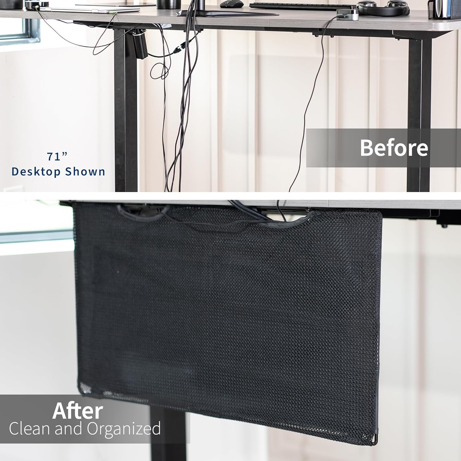 image:imageVIVO 60 inch Under Desk Privacy and Cable Management Organizer Sleeve Wire Hider Kit Panel System Black DESKSKIRT6030 Panel