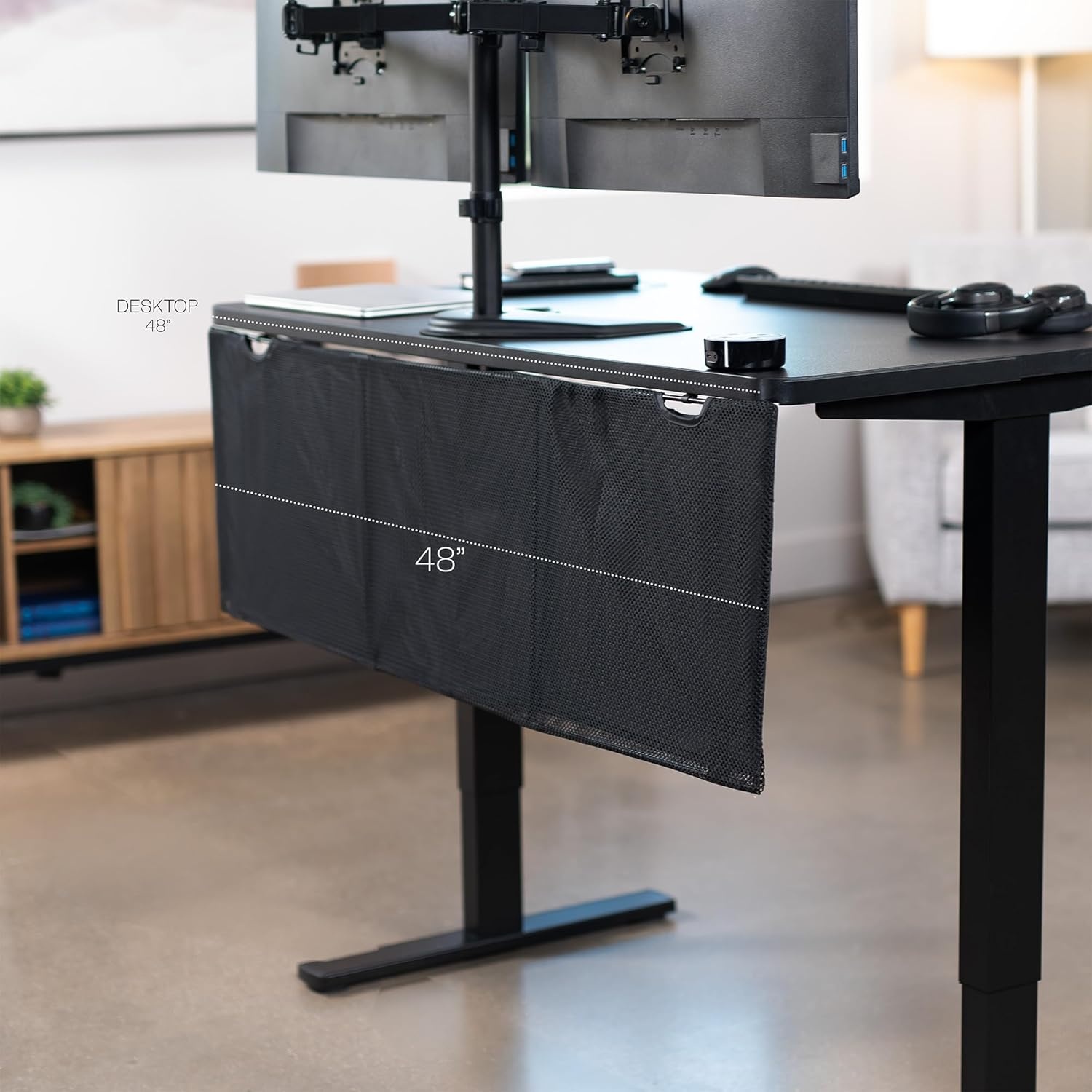 image:imageVIVO 60 inch Under Desk Privacy and Cable Management Organizer Sleeve Wire Hider Kit Panel System Black DESKSKIRT6048 Panel