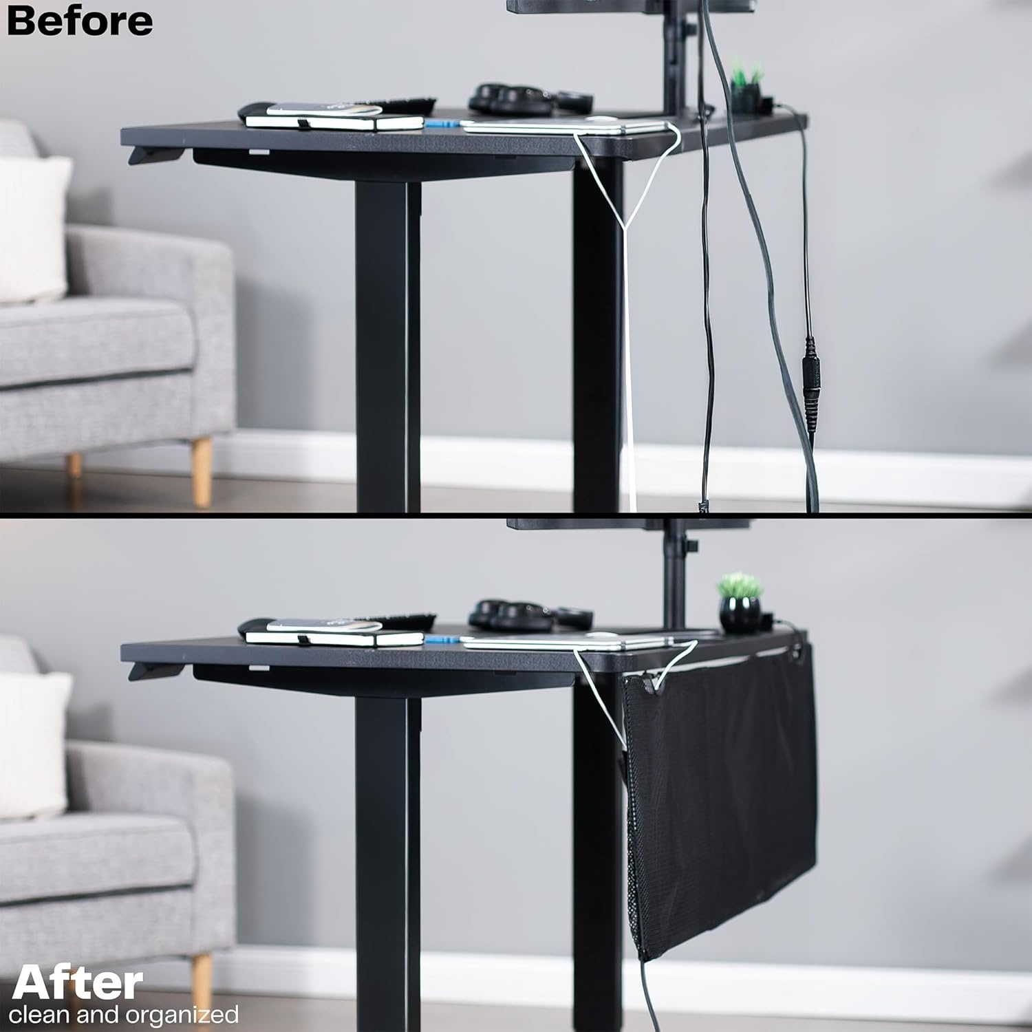 image:imageVIVO 60 inch Under Desk Privacy and Cable Management Organizer Sleeve Wire Hider Kit Panel System Black DESKSKIRT6048 Panel