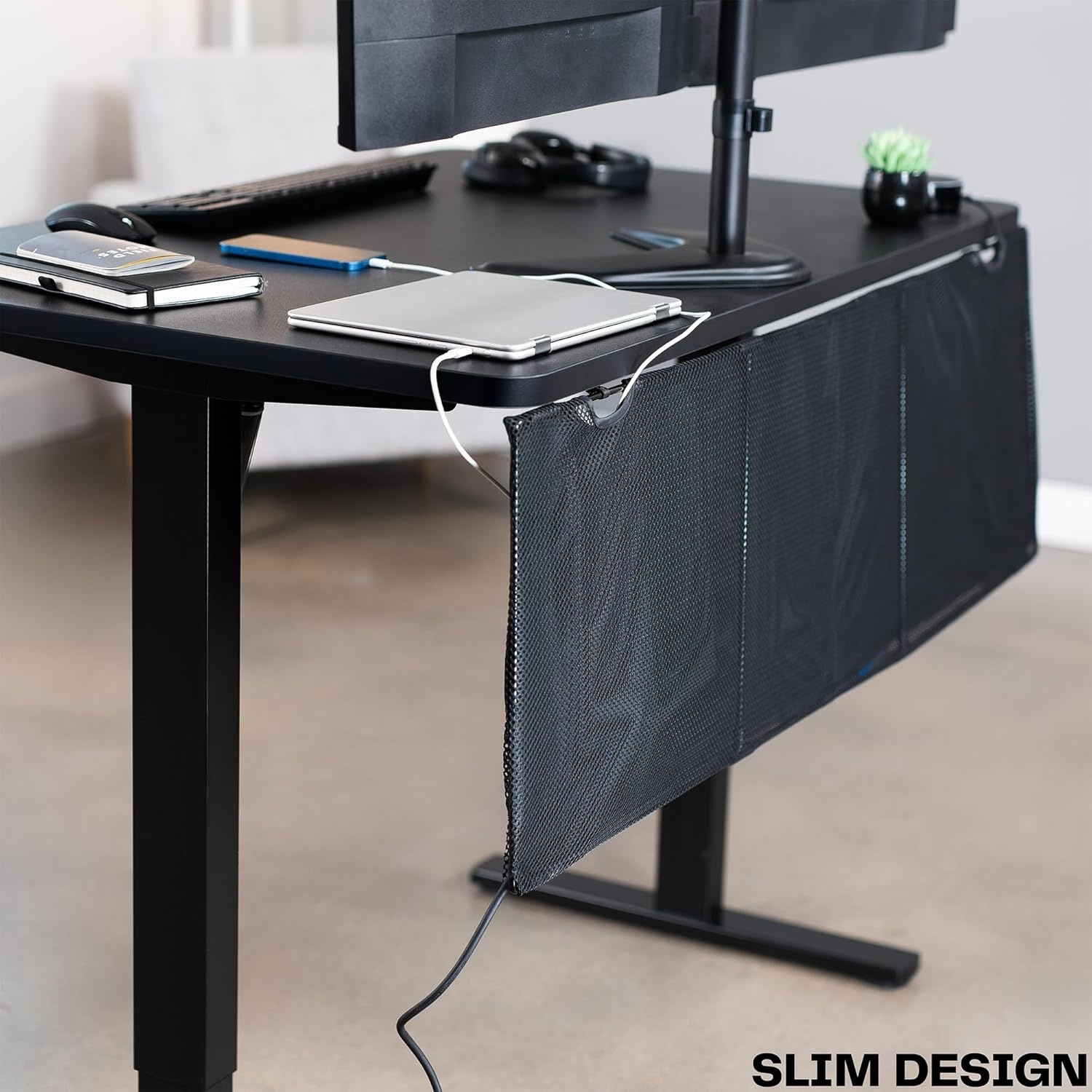 image:imageVIVO 60 inch Under Desk Privacy and Cable Management Organizer Sleeve Wire Hider Kit Panel System Black DESKSKIRT6048 Panel