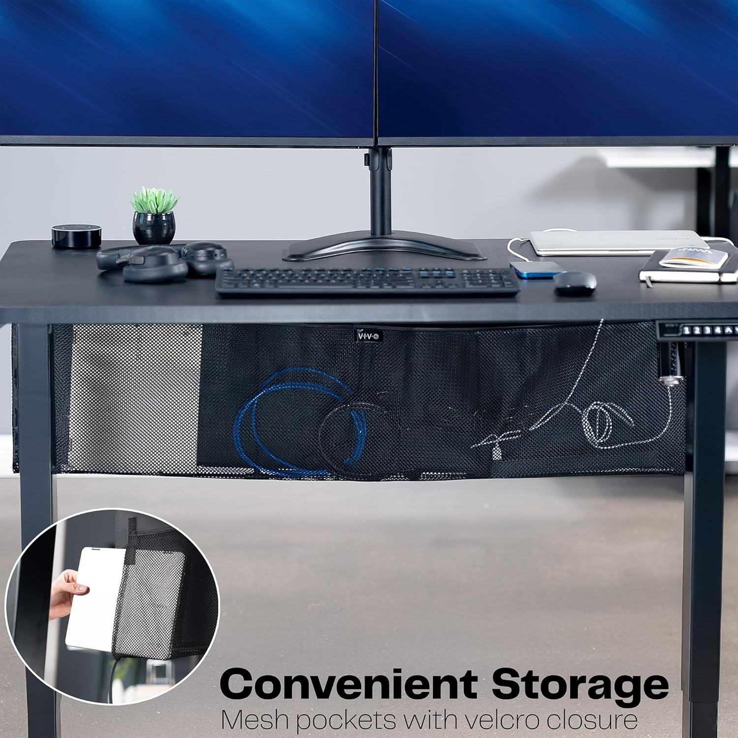 image:imageVIVO 60 inch Under Desk Privacy and Cable Management Organizer Sleeve Wire Hider Kit Panel System Black DESKSKIRT6048 Panel