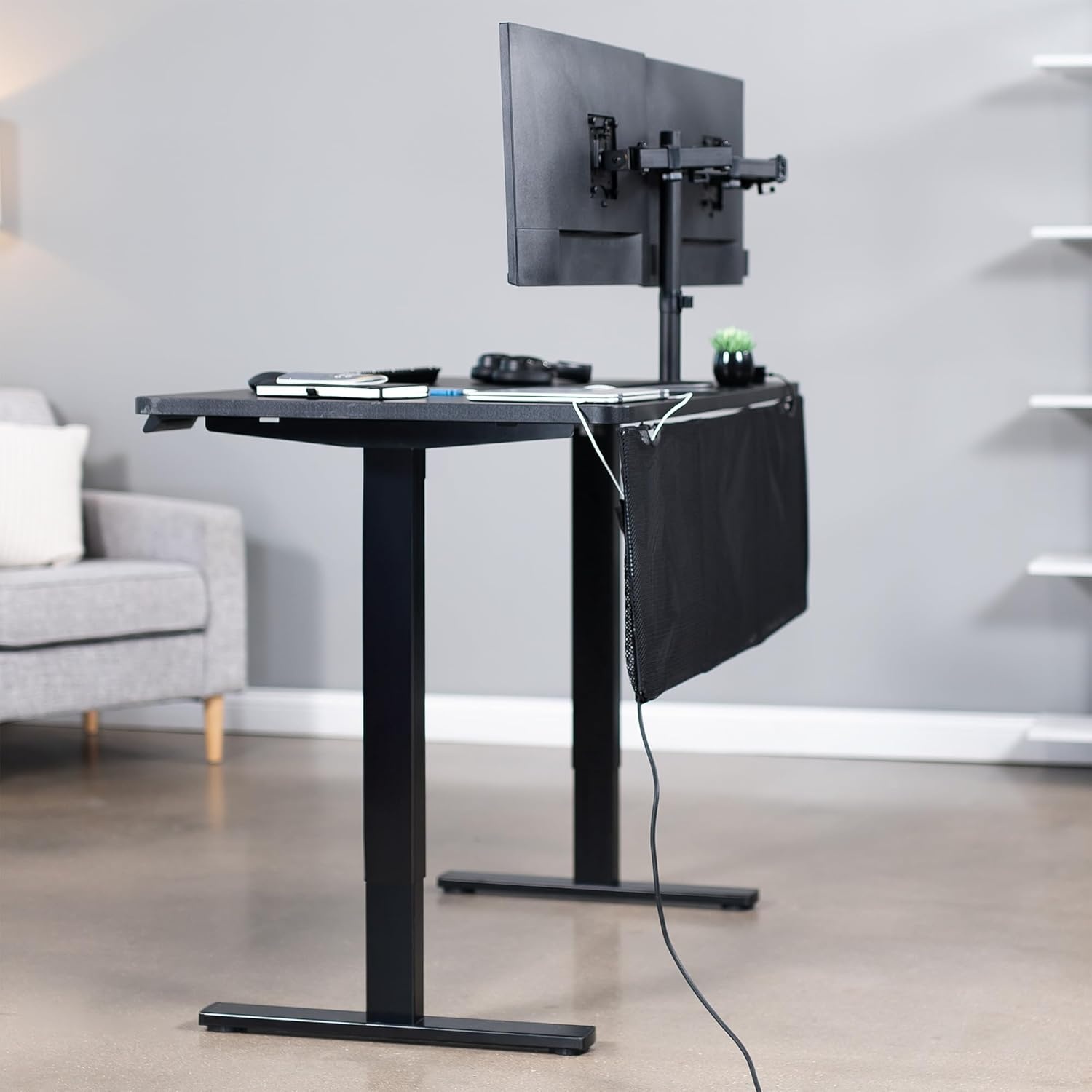 image:imageVIVO 60 inch Under Desk Privacy and Cable Management Organizer Sleeve Wire Hider Kit Panel System Black DESKSKIRT6048 Panel