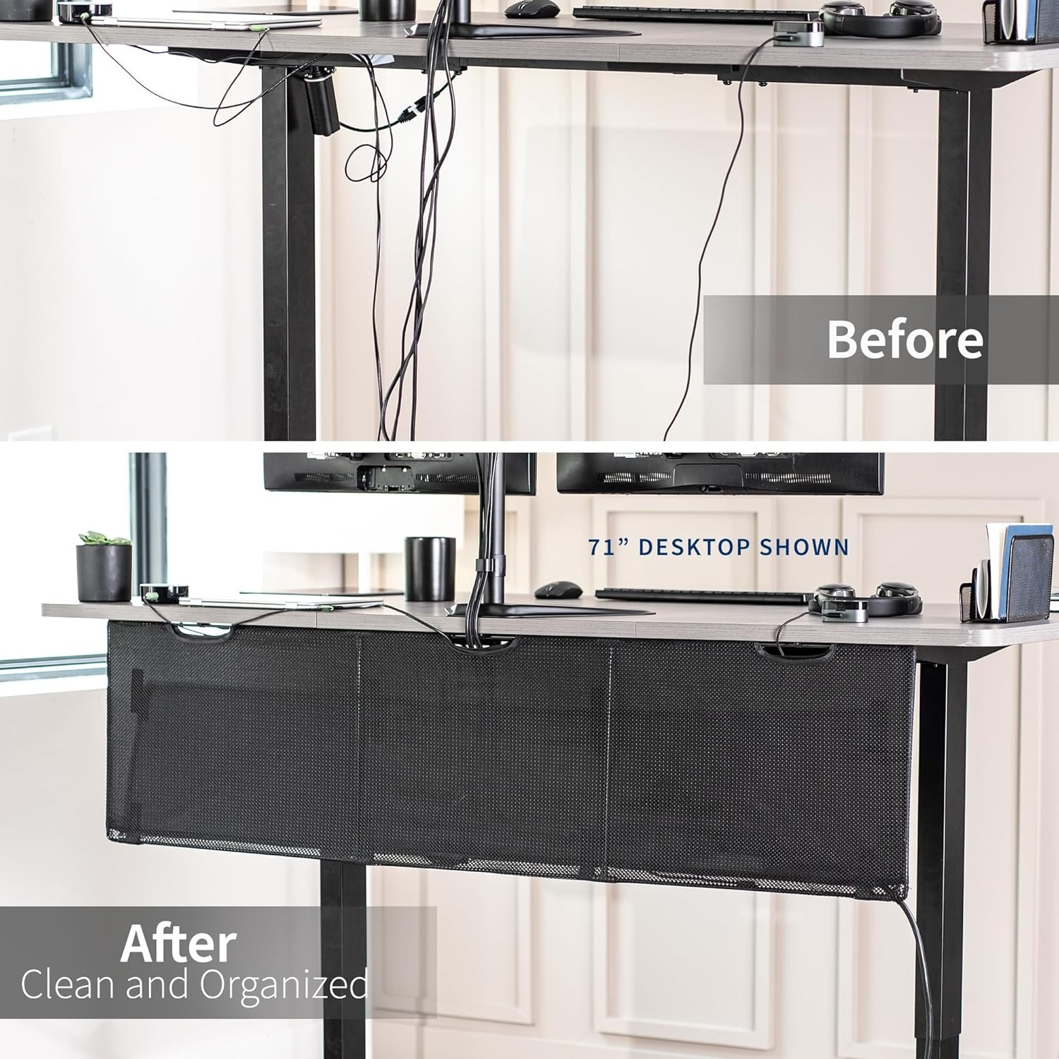 image:imageVIVO 60 inch Under Desk Privacy and Cable Management Organizer Sleeve Wire Hider Kit Panel System Black DESKSKIRT6060 Panel