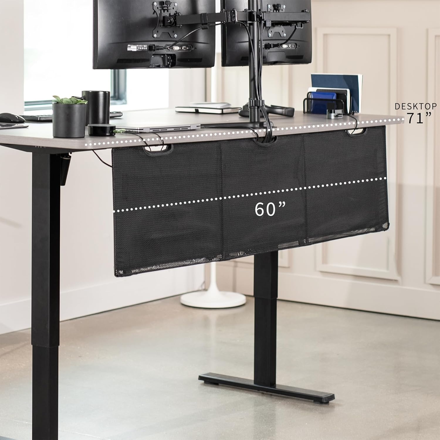 image:imageVIVO 60 inch Under Desk Privacy and Cable Management Organizer Sleeve Wire Hider Kit Panel System Black DESKSKIRT6060 Panel
