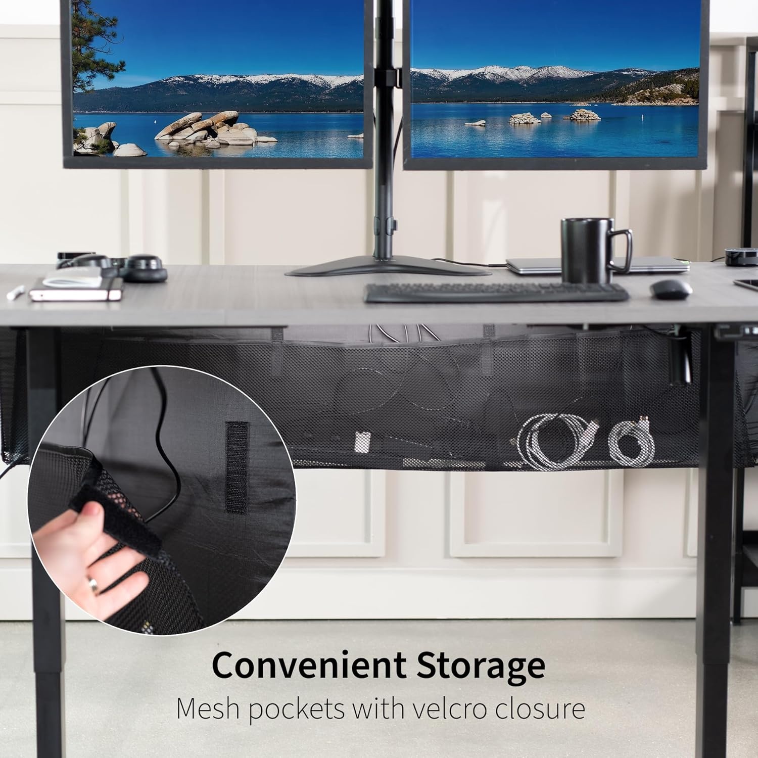 image:imageVIVO 60 inch Under Desk Privacy and Cable Management Organizer Sleeve Wire Hider Kit Panel System Black DESKSKIRT6071 Panel