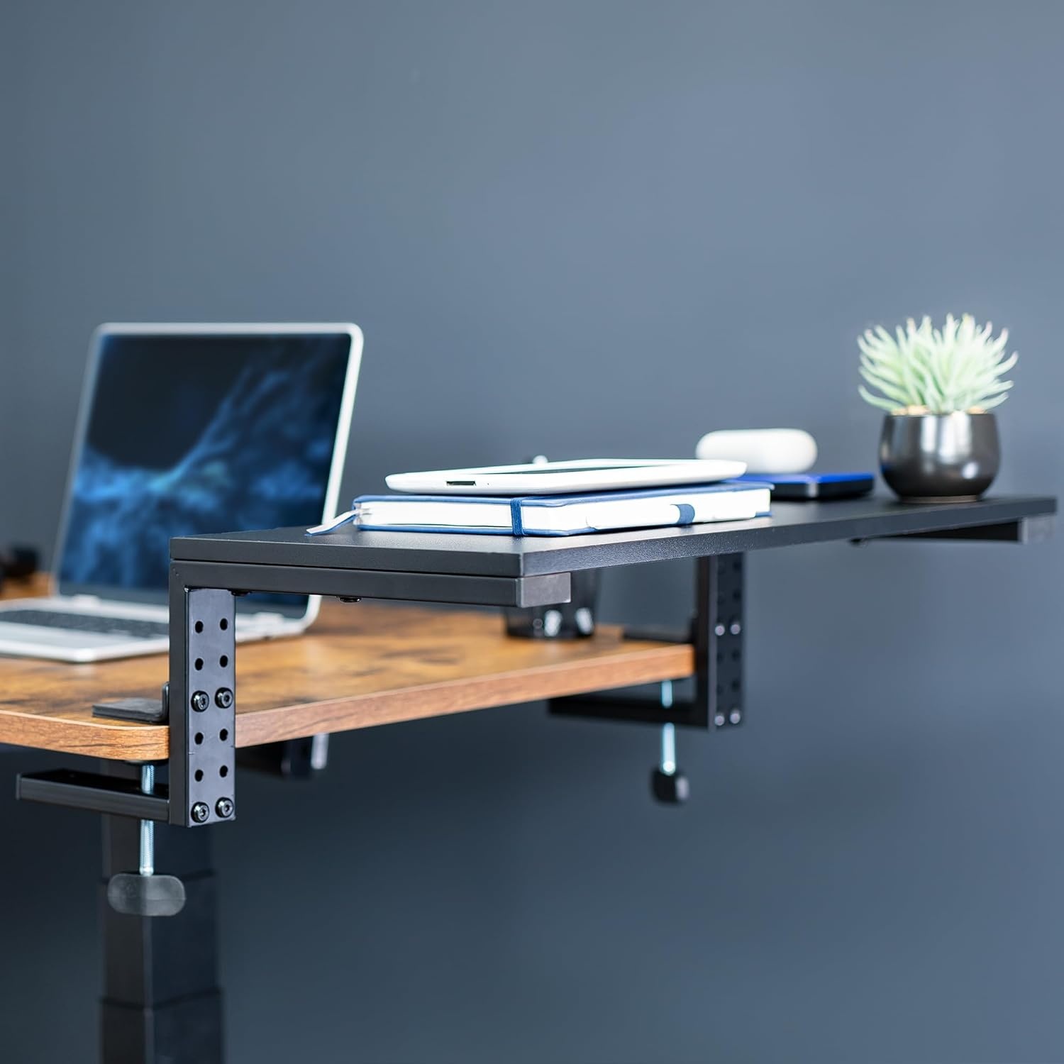 image:imageVIVO Clampon 15 inch Desk Extension Shelf for Gaming Devices Ergonomic Computer Monitor and Laptop Riser Printer Stand Versatile with Freestanding Feet Included Desktop Organizer DESKSHELF15B22