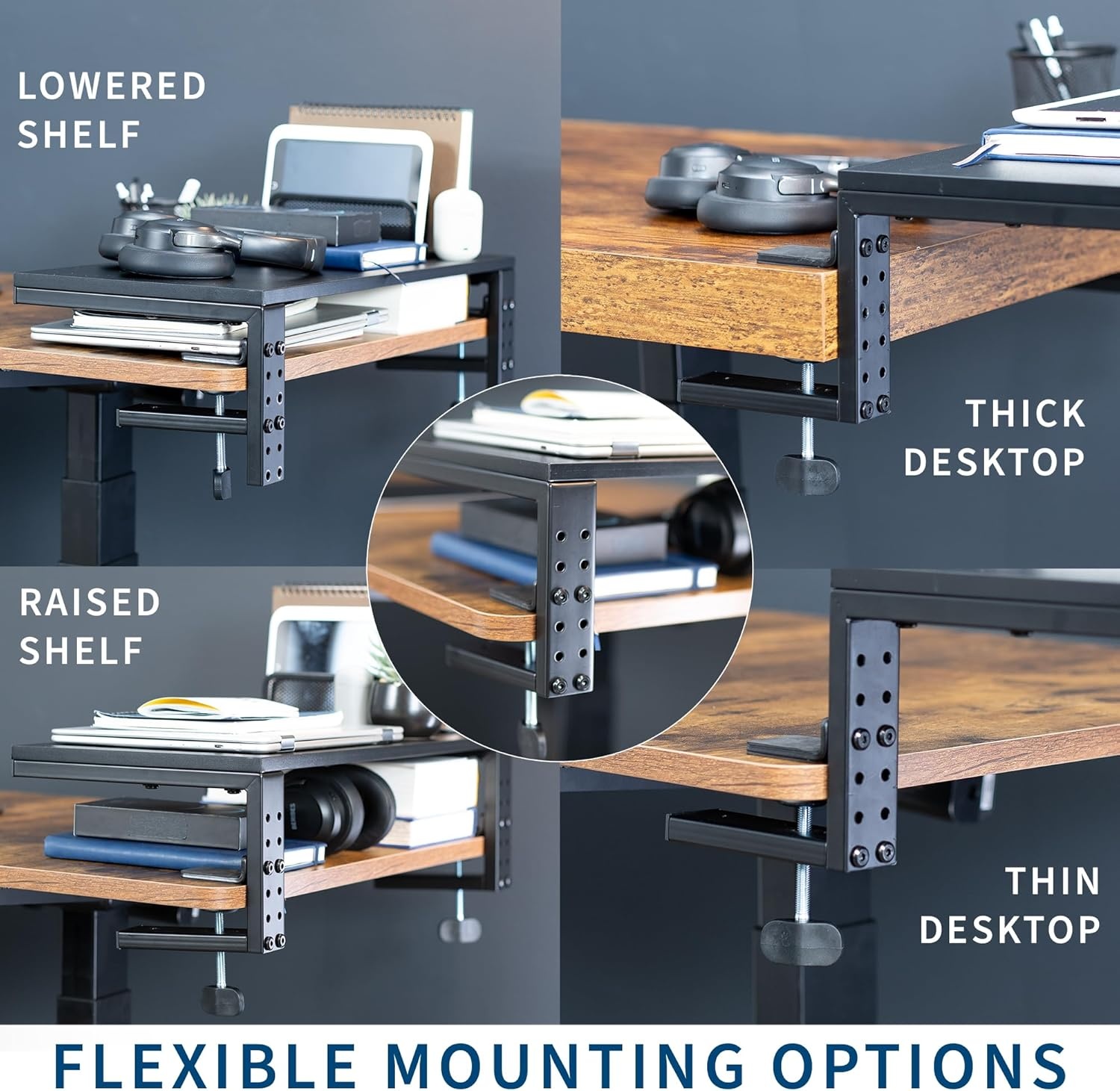 image:imageVIVO Clampon 15 inch Desk Extension Shelf for Gaming Devices Ergonomic Computer Monitor and Laptop Riser Printer Stand Versatile with Freestanding Feet Included Desktop Organizer DESKSHELF15B22