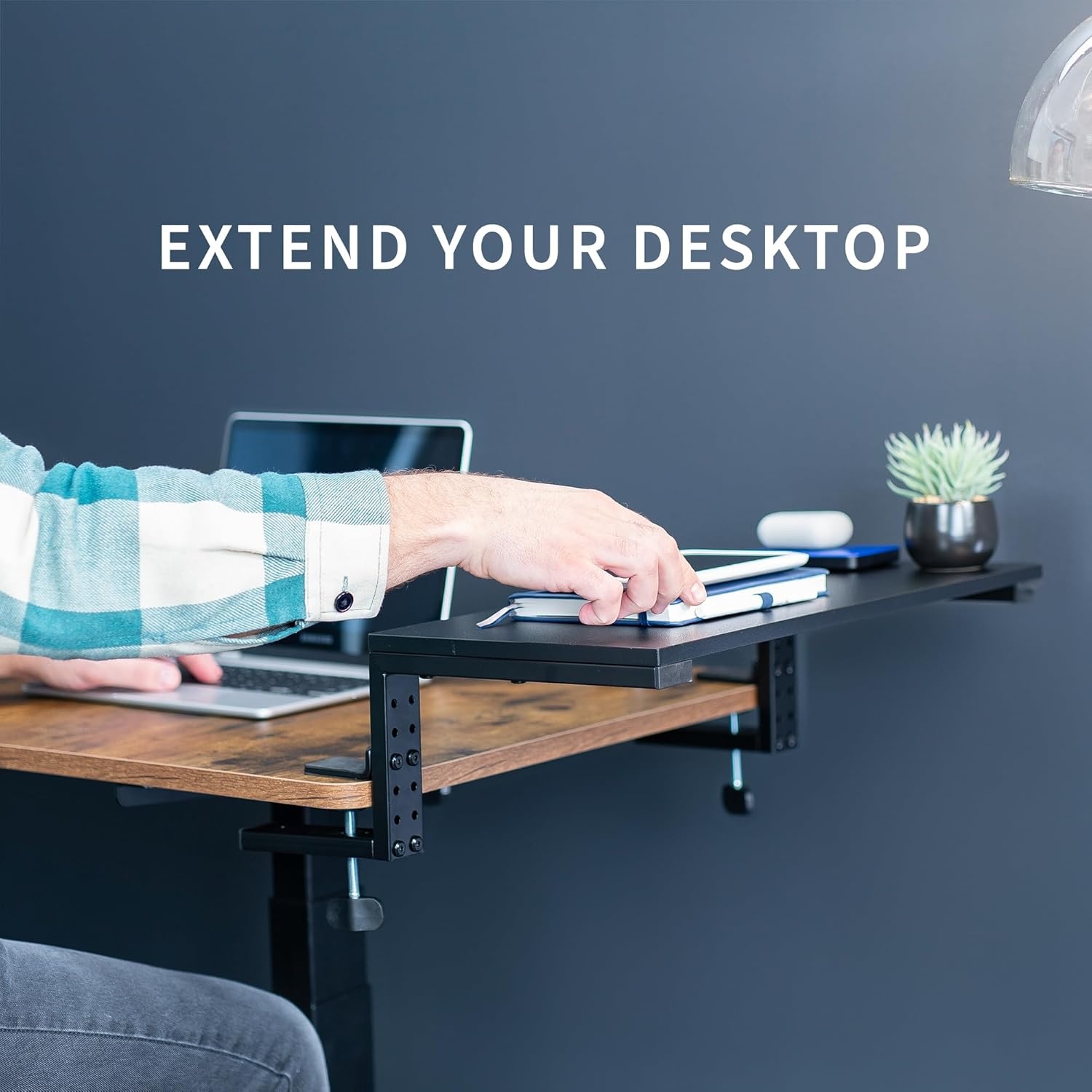 image:imageVIVO Clampon 15 inch Desk Extension Shelf for Gaming Devices Ergonomic Computer Monitor and Laptop Riser Printer Stand Versatile with Freestanding Feet Included Desktop Organizer DESKSHELF15B22
