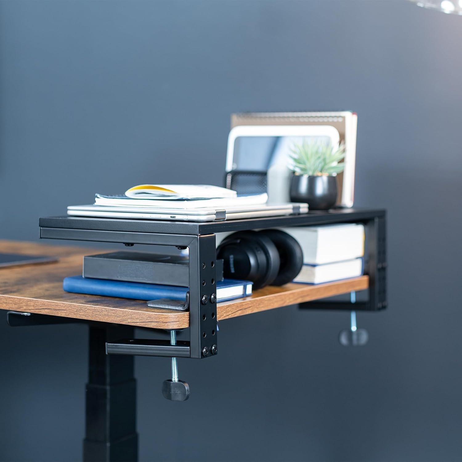 image:imageVIVO Clampon 15 inch Desk Extension Shelf for Gaming Devices Ergonomic Computer Monitor and Laptop Riser Printer Stand Versatile with Freestanding Feet Included Desktop Organizer DESKSHELF15B22