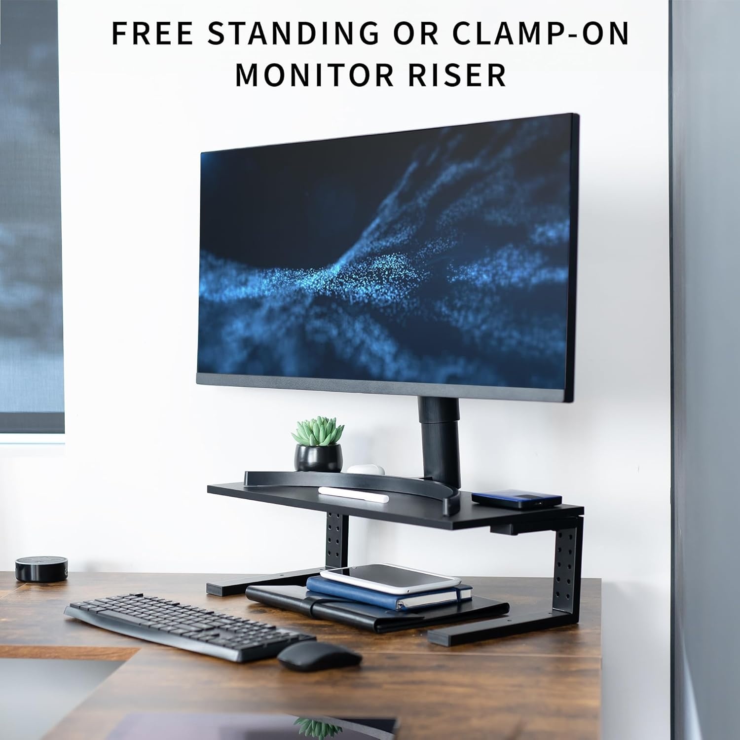 image:imageVIVO Clampon 15 inch Desk Extension Shelf for Gaming Devices Ergonomic Computer Monitor and Laptop Riser Printer Stand Versatile with Freestanding Feet Included Desktop Organizer DESKSHELF15B22