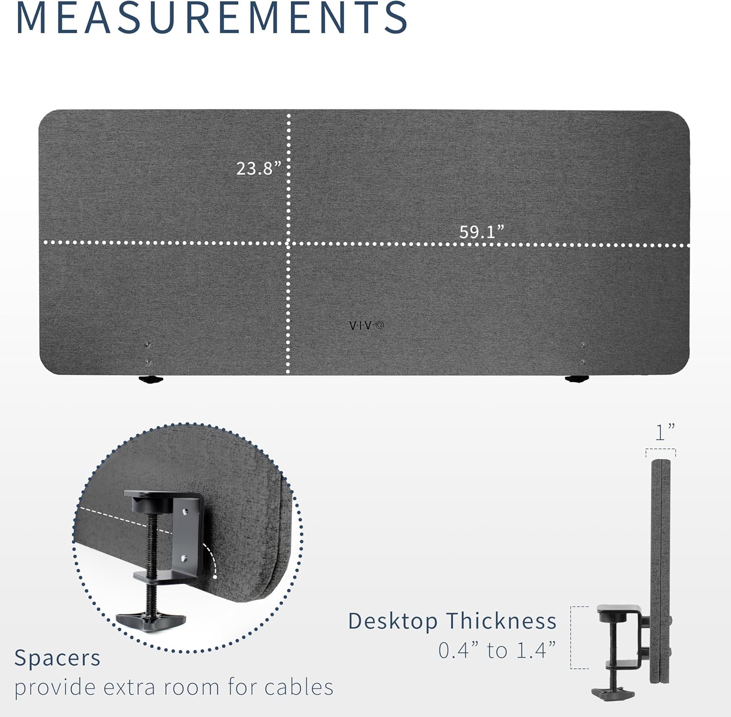 image:imageVIVO Clampon Privacy Panels 60 x 24 inch x1 24 x 24 inch x2 Sound Absorbing Cubicle Desk Dividers 3 Acoustic Partitions Gray PP3V108GDark Gray