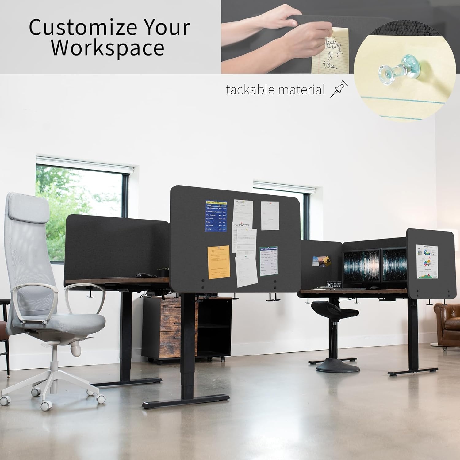 image:imageVIVO Clampon Privacy Panels 60 x 24 inch x1 24 x 24 inch x2 Sound Absorbing Cubicle Desk Dividers 3 Acoustic Partitions Gray PP3V108GDark Gray