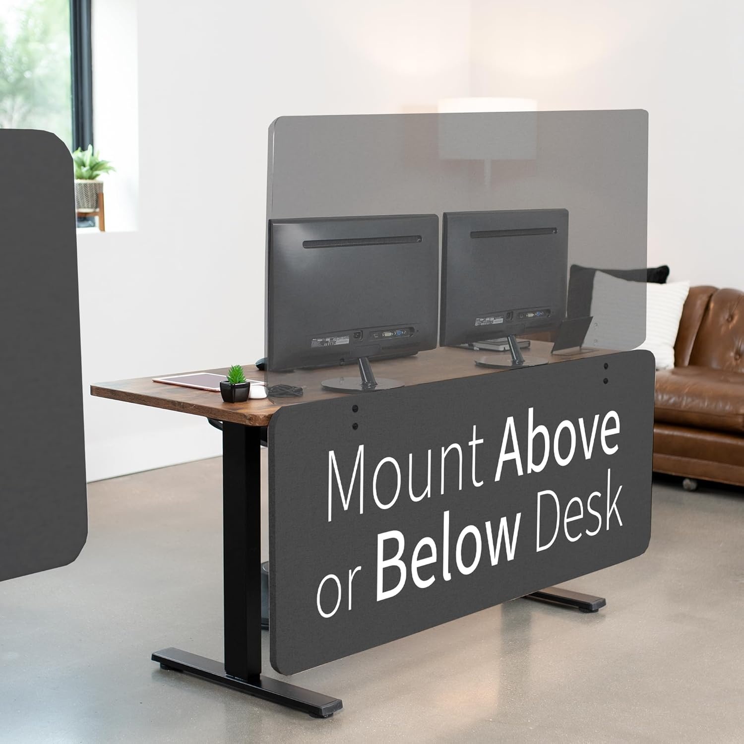 image:imageVIVO Clampon Privacy Panels 60 x 24 inch x1 24 x 24 inch x2 Sound Absorbing Cubicle Desk Dividers 3 Acoustic Partitions Gray PP3V108GDark Gray
