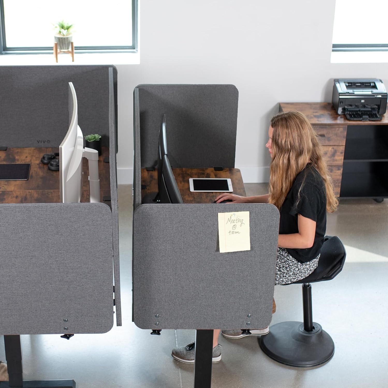 image:imageVIVO Clampon Privacy Panels 60 x 24 inch x1 24 x 24 inch x2 Sound Absorbing Cubicle Desk Dividers 3 Acoustic Partitions Gray PP3V108GDark Gray