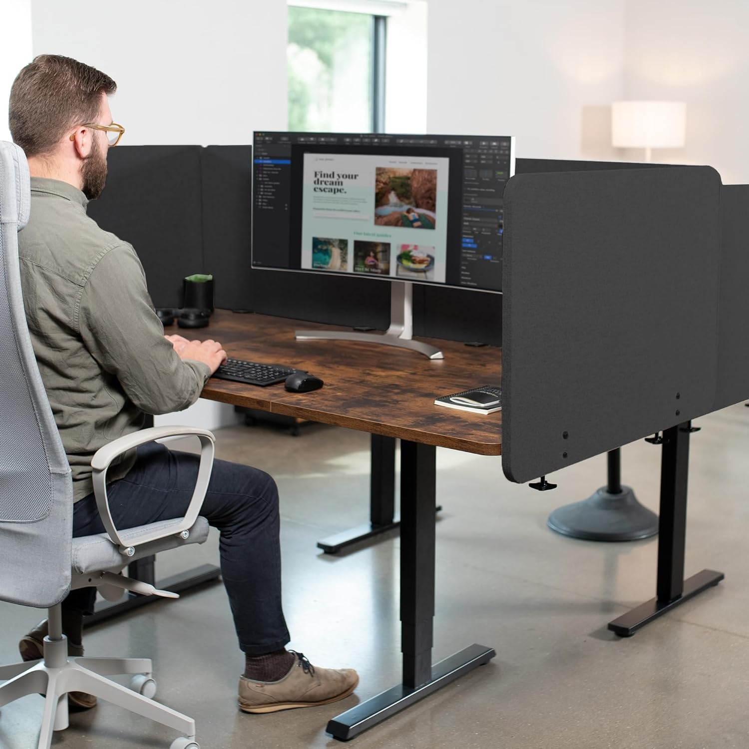 image:imageVIVO Clampon Privacy Panels 60 x 24 inch x1 24 x 24 inch x2 Sound Absorbing Cubicle Desk Dividers 3 Acoustic Partitions Gray PP3V108GDark Gray